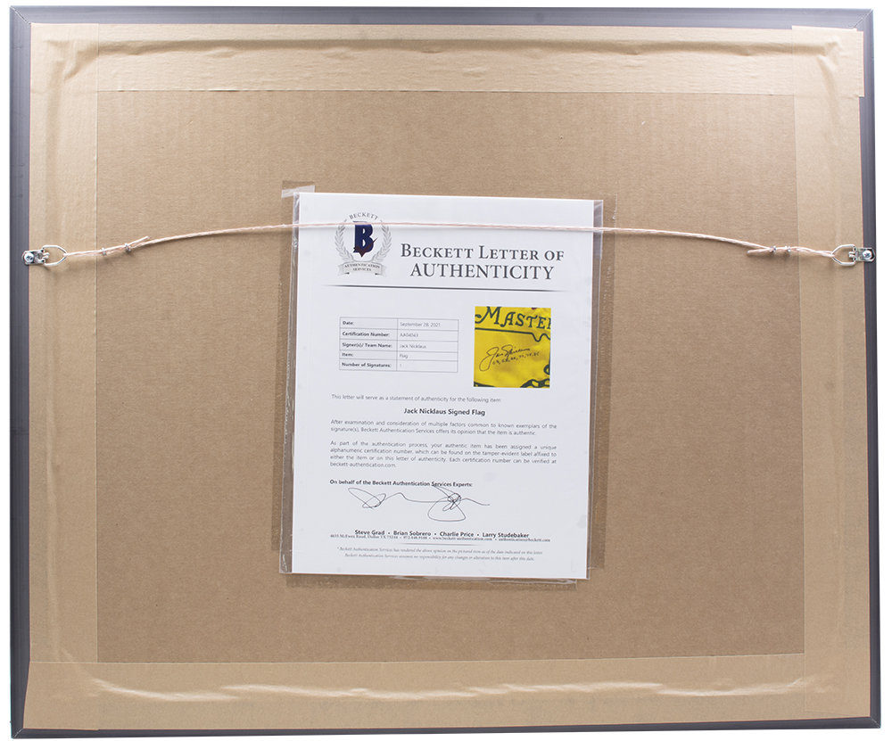 Jack Nicklaus Signed Masters 20x30 Custom Framed Pin Flag Display Inscribed "63, 65, 66, 72, 75, 86" (Beckett) at PristineAuction.com Jack Nicklaus Signed Masters 20x30 Custom Framed Pin Flag Display Inscribed "63, 65, 66, 72, 75, 86" (Beckett) at PristineAuction.com