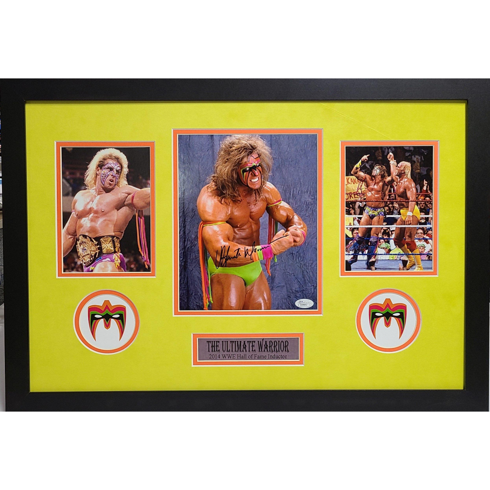 The Ultimate Warrior Signed WWE 18x26 Custom Framed Photo (JSA Hologram