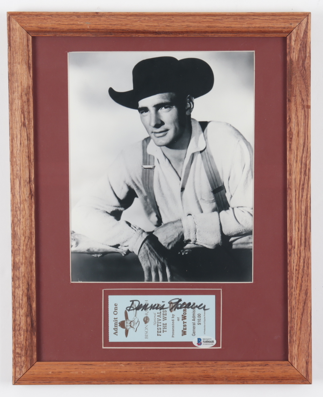 Dennis Weaver Signed 13x15 Custom Framed Display with Admission Ticket (Beckett) at PristineAuction.com Dennis Weaver Signed 13x15 Custom Framed Display with Admission Ticket (Beckett) at PristineAuction.com