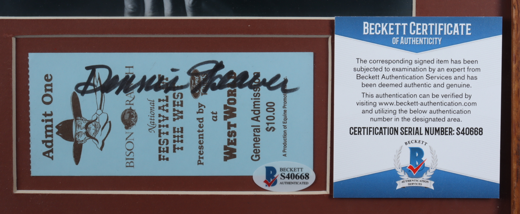 Dennis Weaver Signed 13x15 Custom Framed Display with Admission Ticket (Beckett) at PristineAuction.com Dennis Weaver Signed 13x15 Custom Framed Display with Admission Ticket (Beckett) at PristineAuction.com