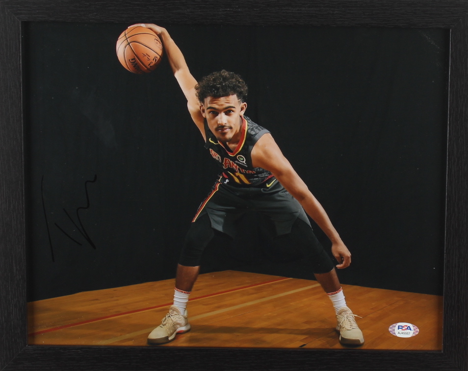 Trae Young Signed Hawks 13x16 Custom Framed Photo Display (PSA Hologram) at PristineAuction.com Trae Young Signed Hawks 13x16 Custom Framed Photo Display (PSA Hologram) at PristineAuction.com