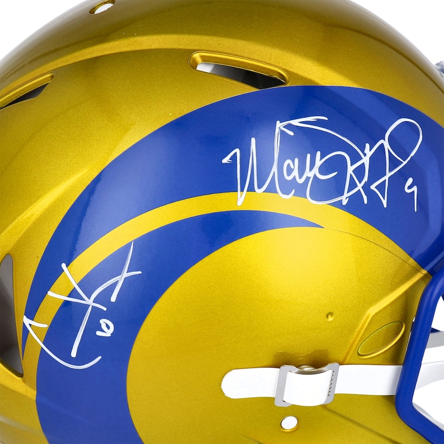 Matthew Stafford & Cooper Kupp Signed Rams Full-Size Authentic On-Field Flash Alternate Speed Helmet (Fanatics) at PristineAuction.com Matthew Stafford & Cooper Kupp Signed Rams Full-Size Authentic On-Field Flash Alternate Speed Helmet (Fanatics) at PristineAuction.com