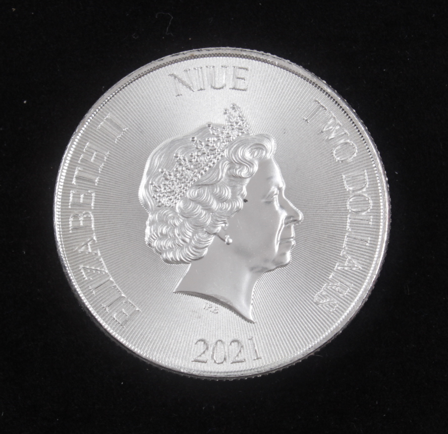 2021 $2 Two Dollars Nieu Robin Hood 1 oz Silver Coin at PristineAuction.com 2021 $2 Two Dollars Nieu Robin Hood 1 oz Silver Coin at PristineAuction.com