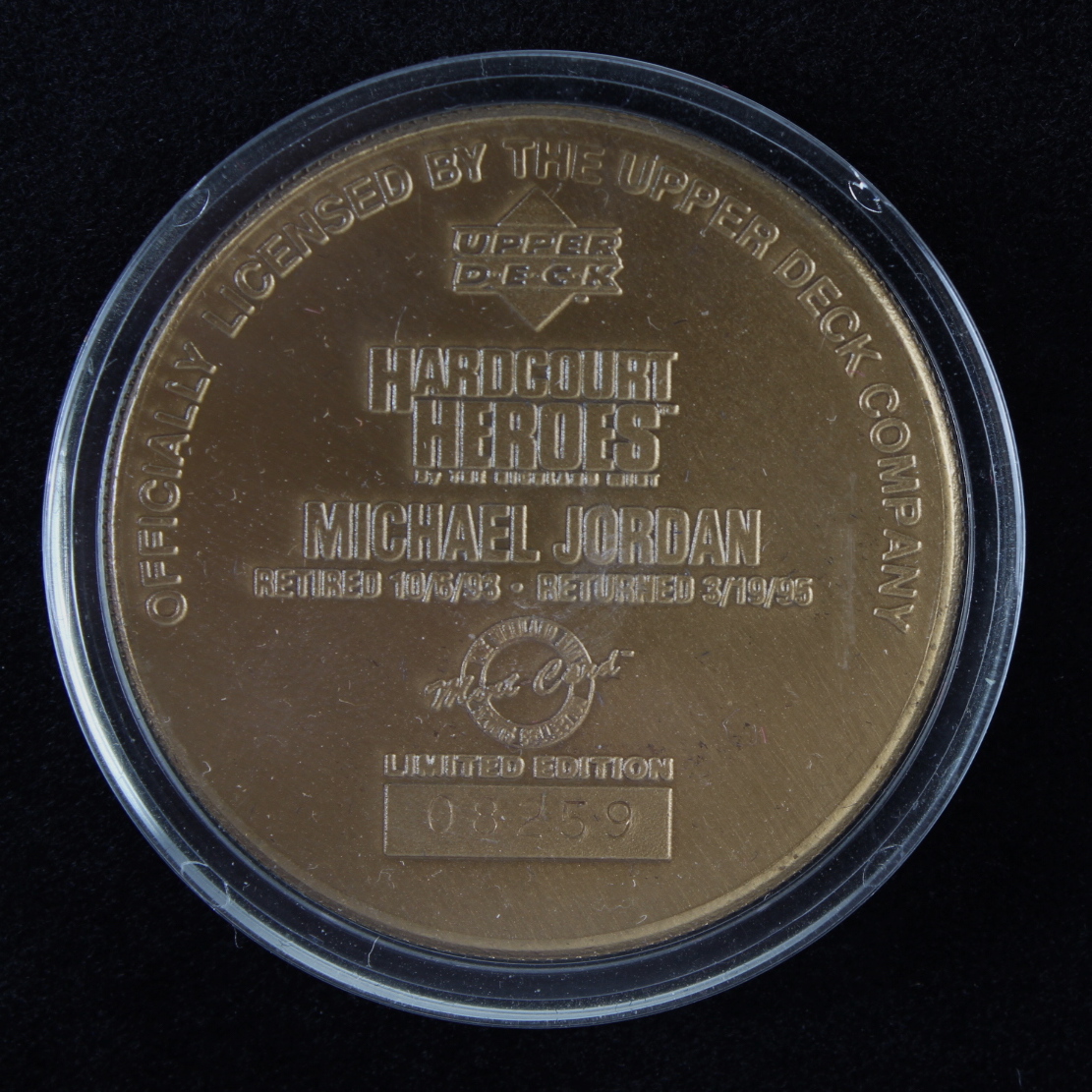 1995 LE Michael Jordan Commemorative Upper Deck Bronze Mint-Coin from The Highland Mint at PristineAuction.com 1995 LE Michael Jordan Commemorative Upper Deck Bronze Mint-Coin from The Highland Mint at PristineAuction.com