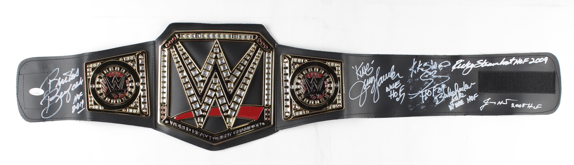 WWE World Heavyweight Champion Wrestling Belt Signed by (6) with Jerry Lawler, Jimmy Hart, Ricky Steamboat, Koko B. Ware with Multiple Hall of Fame Inscriptions (JSA COA) at PristineAuction.com WWE World Heavyweight Champion Wrestling Belt Signed by (6) with Jerry Lawler, Jimmy Hart, Ricky Steamboat, Koko B. Ware with Multiple Hall of Fame Inscriptions (JSA COA) at PristineAuction.com