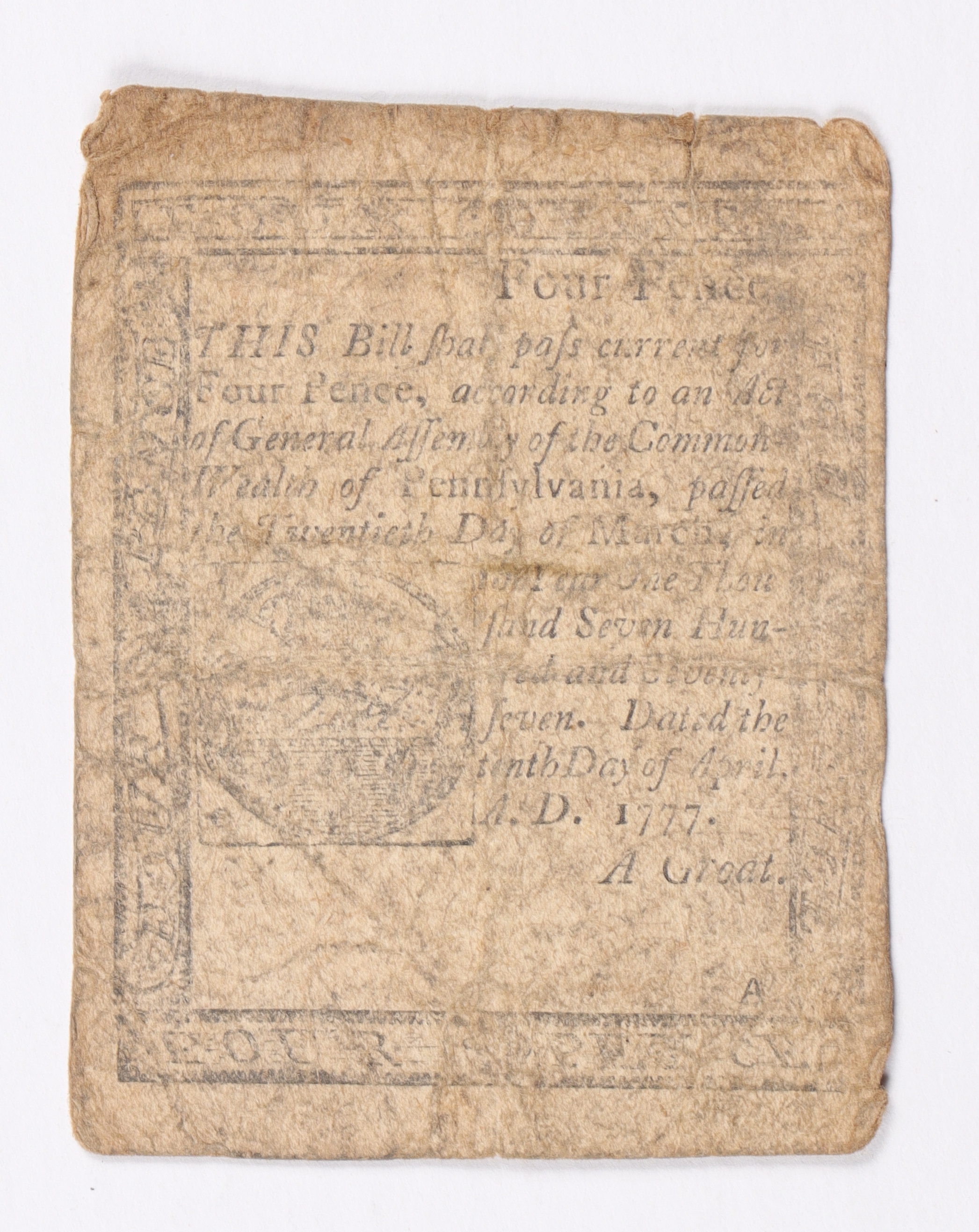 1777 Four Pence Pennsylvania Colonial Currency Note at PristineAuction.com 1777 Four Pence Pennsylvania Colonial Currency Note at PristineAuction.com