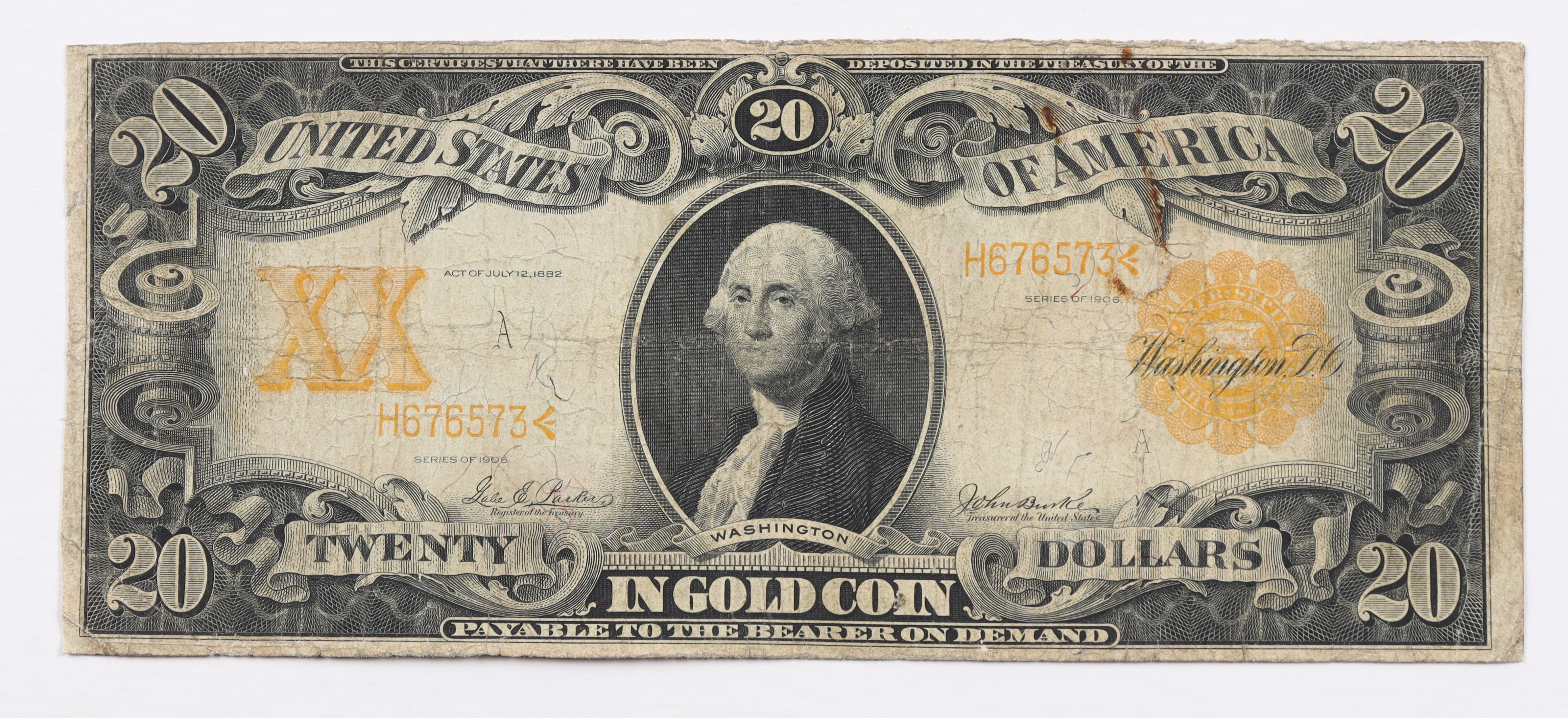 1922 $20 Twenty Dollar U.S. Gold Certificate Bank Note at PristineAuction.com 1922 $20 Twenty Dollar U.S. Gold Certificate Bank Note at PristineAuction.com