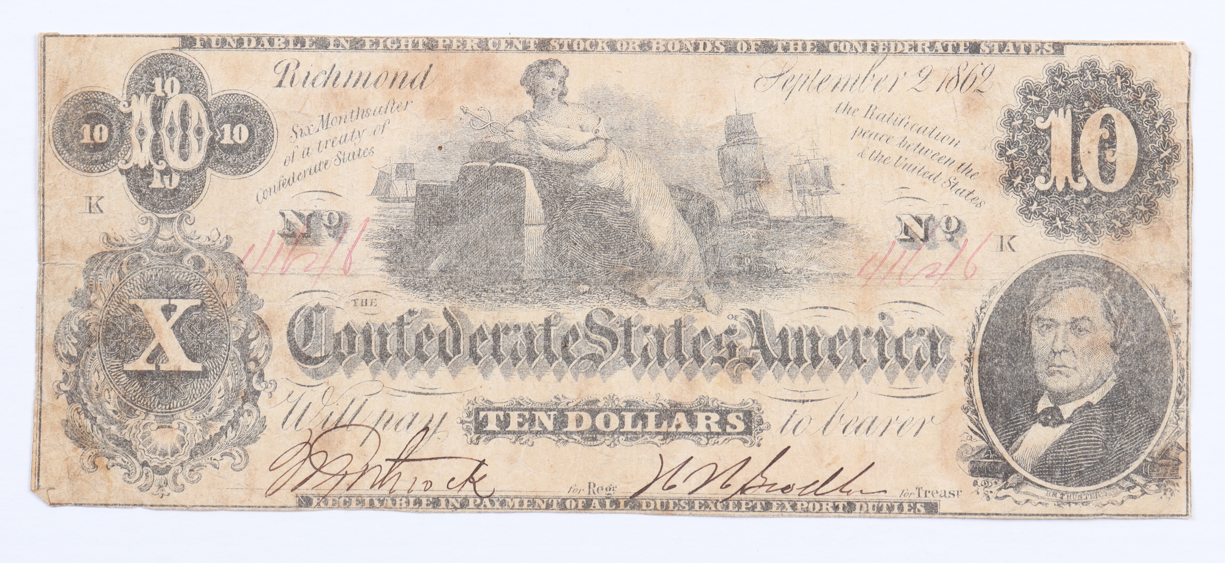 1862 $10 Ten Dollar Confederate States of America Currency Note at PristineAuction.com 1862 $10 Ten Dollar Confederate States of America Currency Note at PristineAuction.com