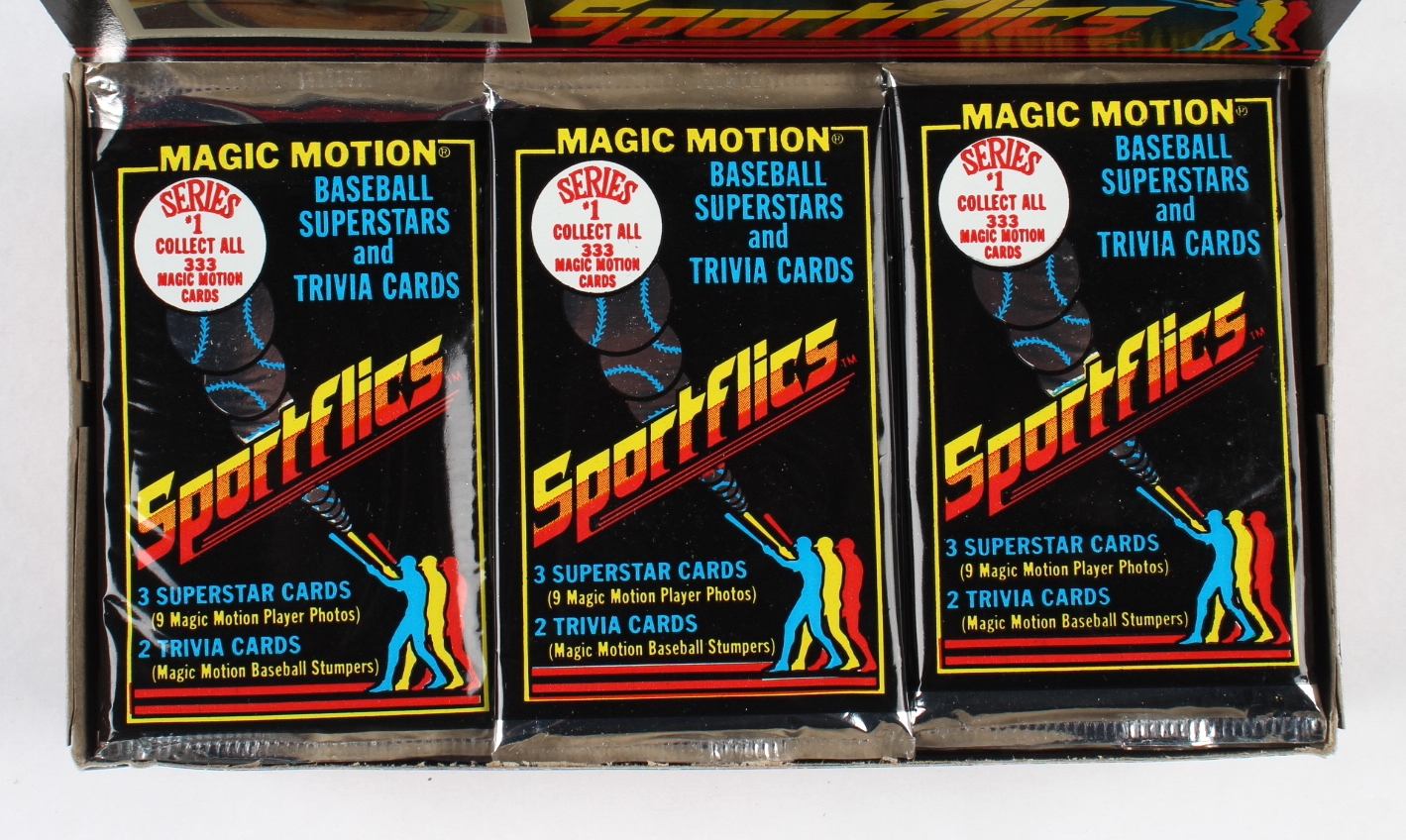 1986 Sportflics Magic Motion Baseball Box with (36) Packs at PristineAuction.com 1986 Sportflics Magic Motion Baseball Box with (36) Packs at PristineAuction.com