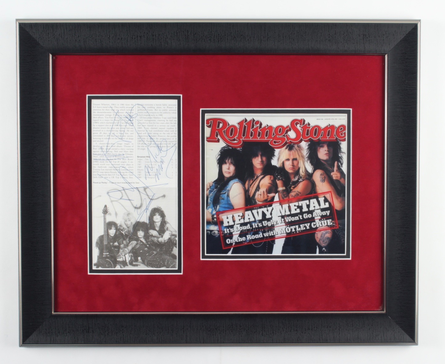 "Motley Crue" 17.5x21.5 Custom Framed Photo Display Signed by (4) with Mick Mars, Tommy Lee, Nikki Sixx & Vince Neil (Beckett) at PristineAuction.com "Motley Crue" 17.5x21.5 Custom Framed Photo Display Signed by (4) with Mick Mars, Tommy Lee, Nikki Sixx & Vince Neil (Beckett) at PristineAuction.com