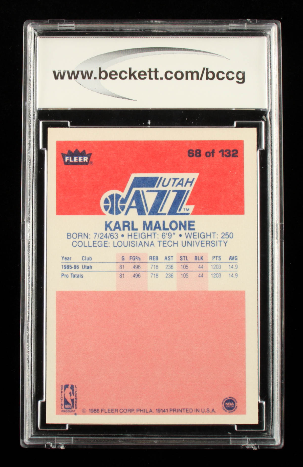 Karl Malone 1986-87 Fleer #68 RC (BCCG 9) at PristineAuction.com Karl Malone 1986-87 Fleer #68 RC (BCCG 9) at PristineAuction.com