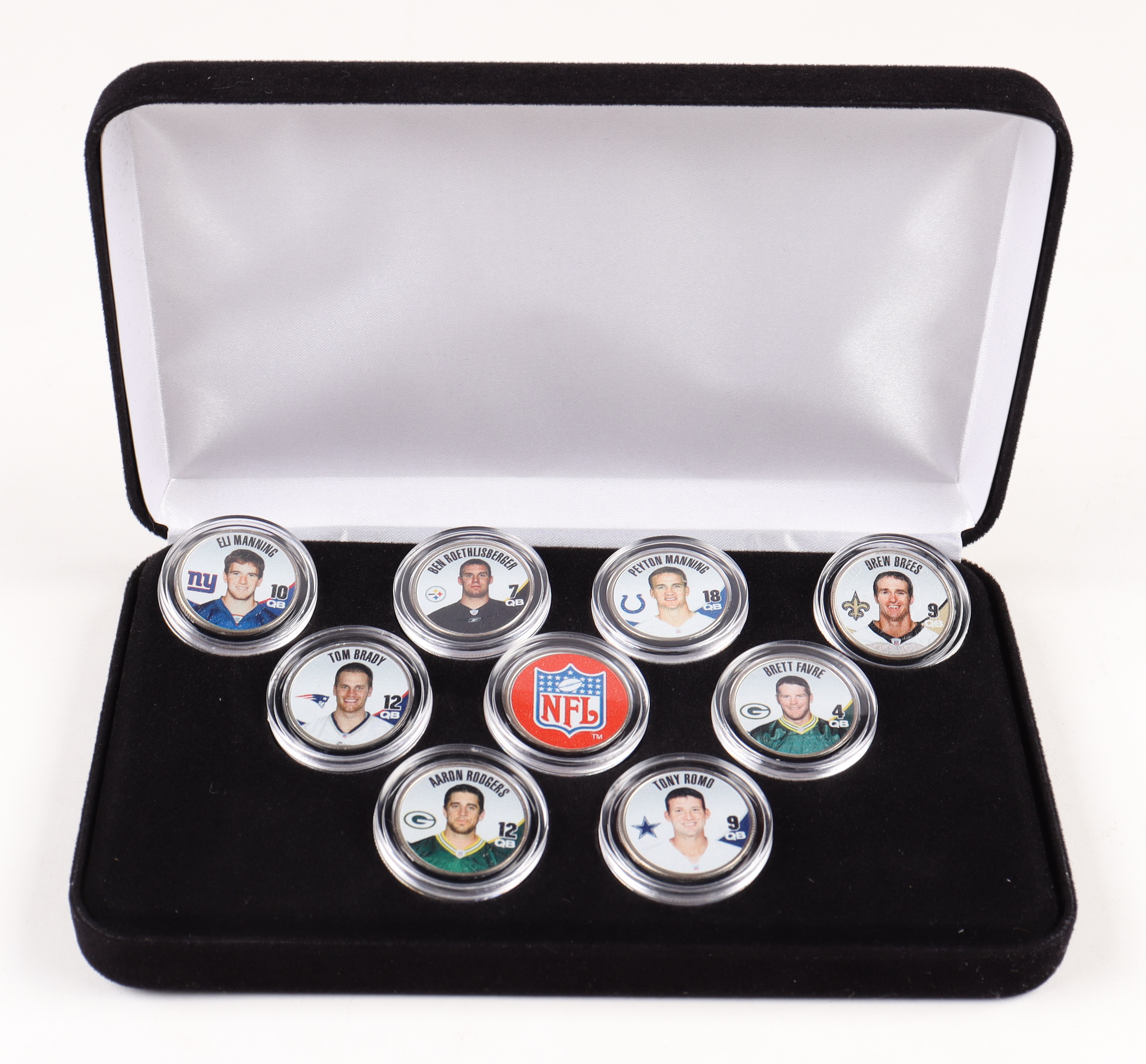 Merrick Mint "NFL Future Hall of Fame Quarterbacks" Commemorative (9) Ohio Statehood Quarter Set with Tom Brady, Drew Brees, Aaron Rodgers at PristineAuction.com Merrick Mint "NFL Future Hall of Fame Quarterbacks" Commemorative (9) Ohio Statehood Quarter Set with Tom Brady, Drew Brees, Aaron Rodgers at PristineAuction.com