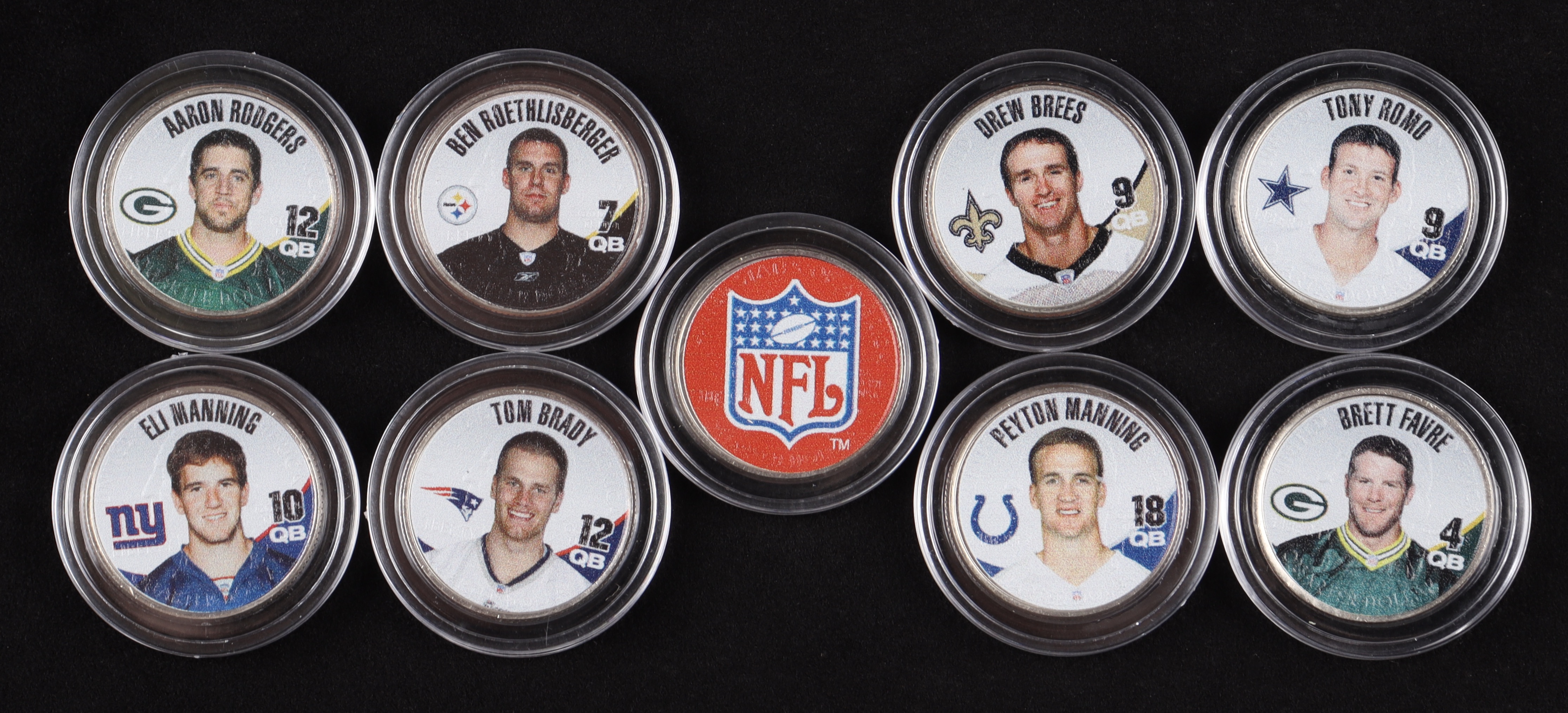 Merrick Mint "NFL Future Hall of Fame Quarterbacks" Commemorative (9) Ohio Statehood Quarter Set with Tom Brady, Drew Brees, Aaron Rodgers at PristineAuction.com Merrick Mint "NFL Future Hall of Fame Quarterbacks" Commemorative (9) Ohio Statehood Quarter Set with Tom Brady, Drew Brees, Aaron Rodgers at PristineAuction.com
