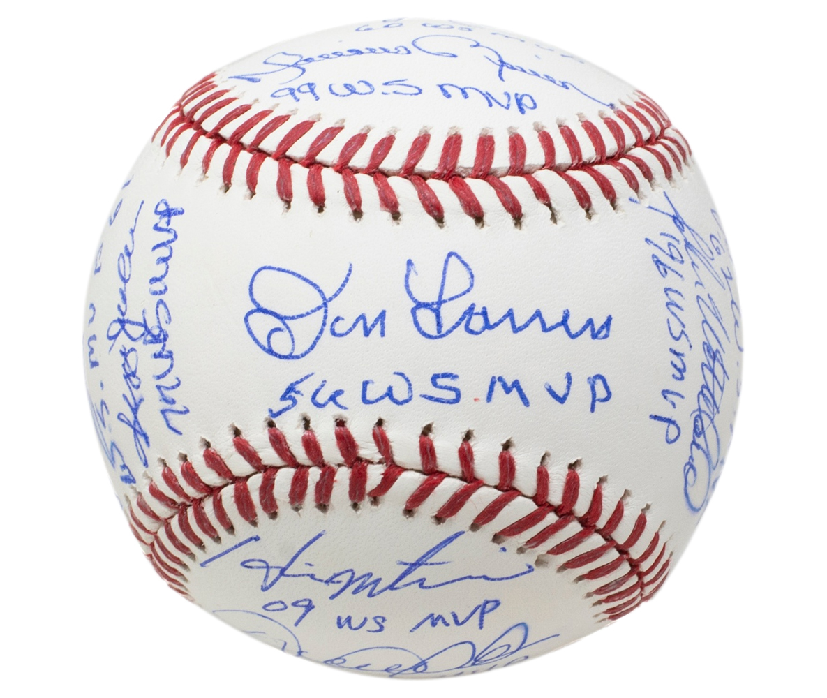 Yankees World Series MVP OML Baseball Signed by (11) with Bucky Dent, Ralph Terry, Bobby Richardson, Scott Brosius, Whitey Ford, Reggie Jackson With Multiple Inscriptions (MLB & Steiner) at PristineAuction.com Yankees World Series MVP OML Baseball Signed by (11) with Bucky Dent, Ralph Terry, Bobby Richardson, Scott Brosius, Whitey Ford, Reggie Jackson With Multiple Inscriptions (MLB & Steiner) at PristineAuction.com