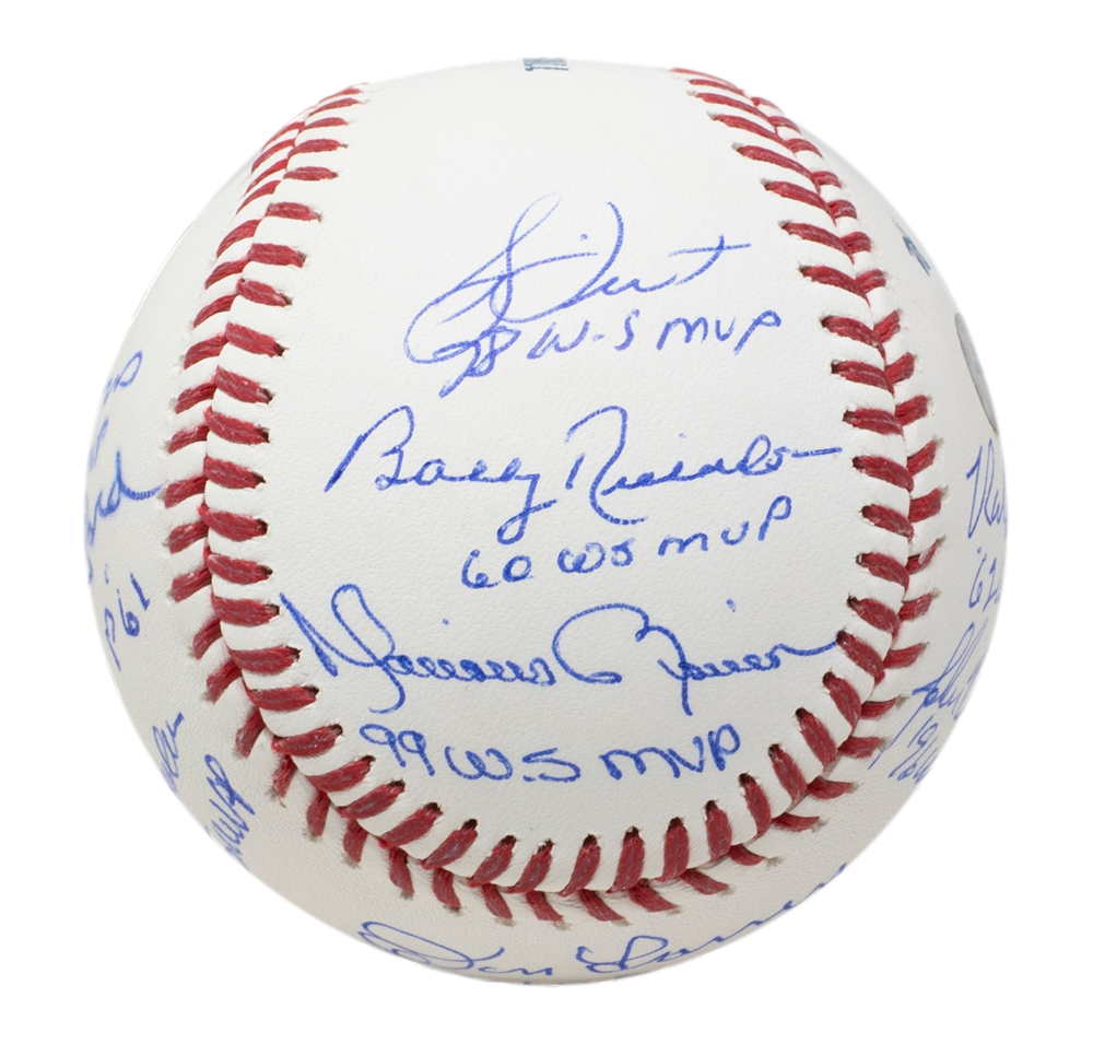 Yankees World Series MVP OML Baseball Signed by (11) with Bucky Dent, Ralph Terry, Bobby Richardson, Scott Brosius, Whitey Ford, Reggie Jackson With Multiple Inscriptions (MLB & Steiner) at PristineAuction.com Yankees World Series MVP OML Baseball Signed by (11) with Bucky Dent, Ralph Terry, Bobby Richardson, Scott Brosius, Whitey Ford, Reggie Jackson With Multiple Inscriptions (MLB & Steiner) at PristineAuction.com