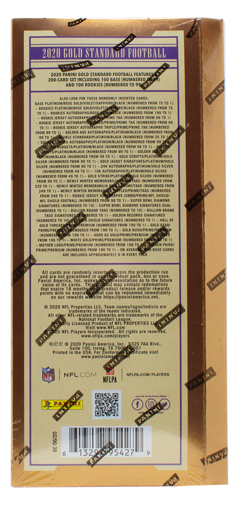 2020 Panini Gold Standard Football Hobby Box With (1) Pack at PristineAuction.com 2020 Panini Gold Standard Football Hobby Box With (1) Pack at PristineAuction.com