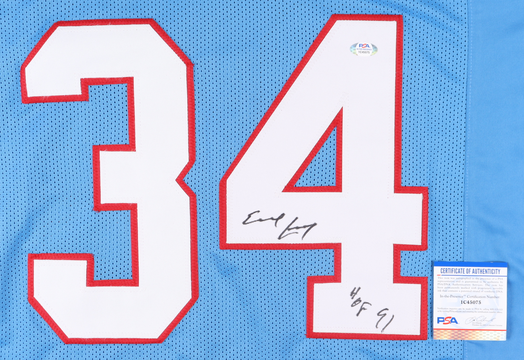 Earl Campbell Signed Jersey Inscribed "HOF 91" (PSA) at PristineAuction.com Earl Campbell Signed Jersey Inscribed "HOF 91" (PSA) at PristineAuction.com