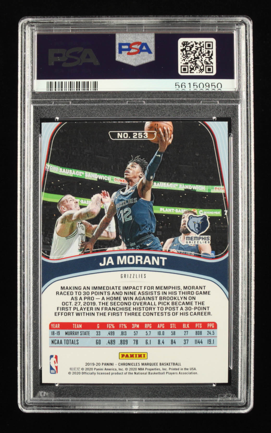 Ja Morant 2019-20 Panini Chronicles Pink #253 Marquee (PSA 9) at PristineAuction.com Ja Morant 2019-20 Panini Chronicles Pink #253 Marquee (PSA 9) at PristineAuction.com