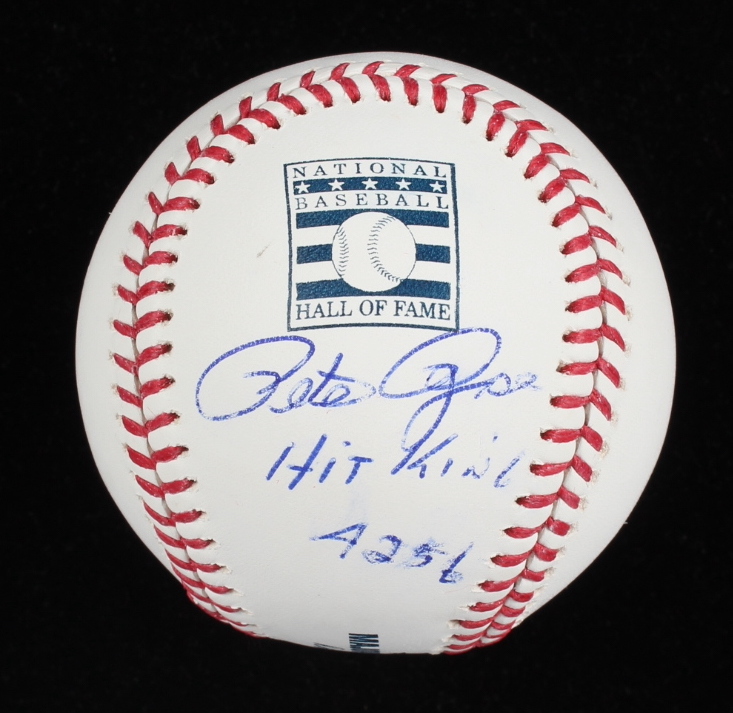 Pete Rose Signed OML Hall of Fame Logo Baseball Inscribed "Hit King" & "4256" (JSA) at PristineAuction.com Pete Rose Signed OML Hall of Fame Logo Baseball Inscribed "Hit King" & "4256" (JSA) at PristineAuction.com