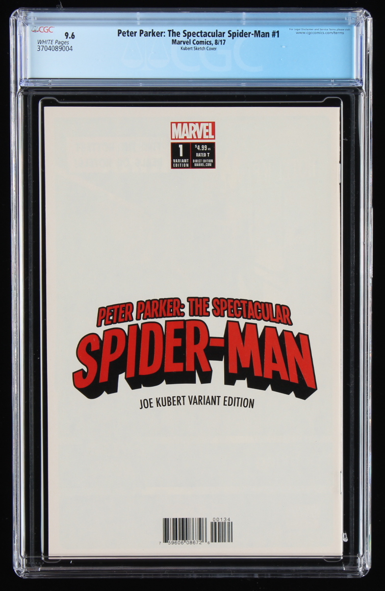 2017 "Peter Parker: The Spectacular Spider-Man" #1 Little Shop of Comics Exclusive Joe Kubert B&W Virgin Variant LE Marvel Comic Book (CGC 9.6) at PristineAuction.com 2017 "Peter Parker: The Spectacular Spider-Man" #1 Little Shop of Comics Exclusive Joe Kubert B&W Virgin Variant LE Marvel Comic Book (CGC 9.6) at PristineAuction.com