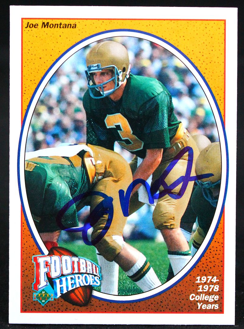 Joe Montana Signed 1991 Upper Deck Joe Montana Heroes #1 1974-78 College Years (Beckett) at PristineAuction.com Joe Montana Signed 1991 Upper Deck Joe Montana Heroes #1 1974-78 College Years (Beckett) at PristineAuction.com