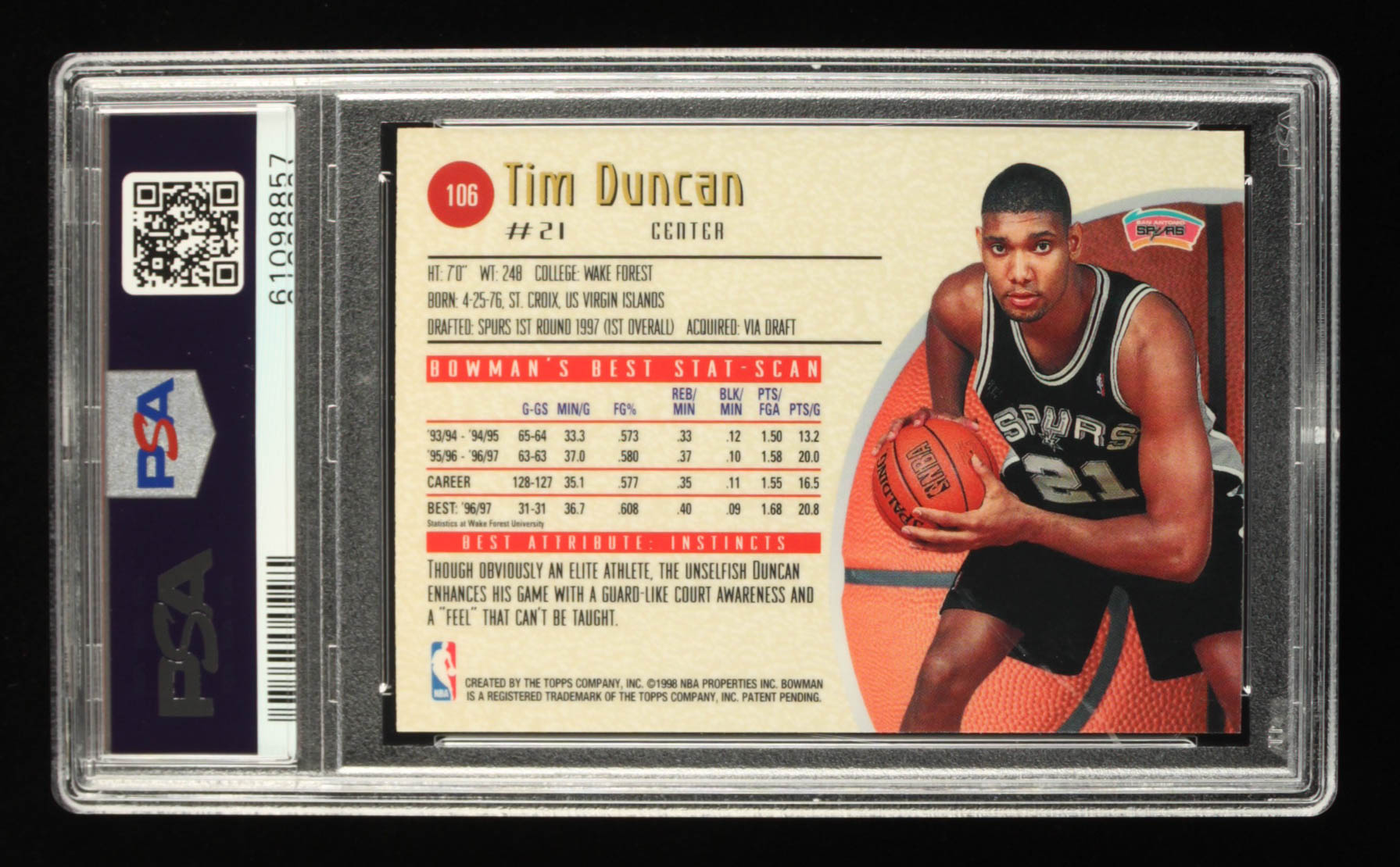 Tim Duncan 1997-98 Bowman's Best #106 RC (PSA 8) at PristineAuction.com Tim Duncan 1997-98 Bowman's Best #106 RC (PSA 8) at PristineAuction.com