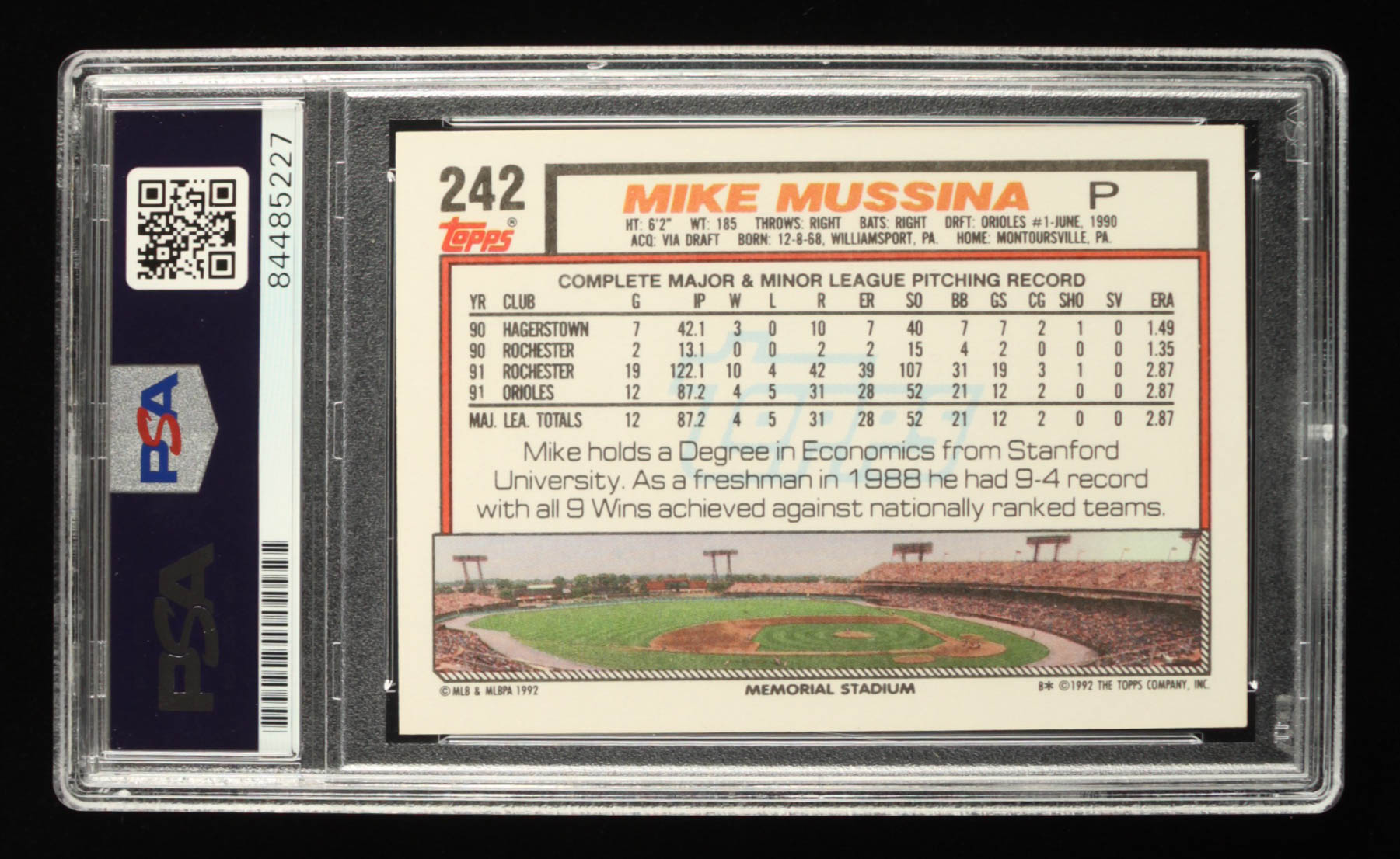 Mike Mussina Signed 1992 Topps #242 Inscribed "HOF 19" (PSA) at PristineAuction.com Mike Mussina Signed 1992 Topps #242 Inscribed "HOF 19" (PSA) at PristineAuction.com