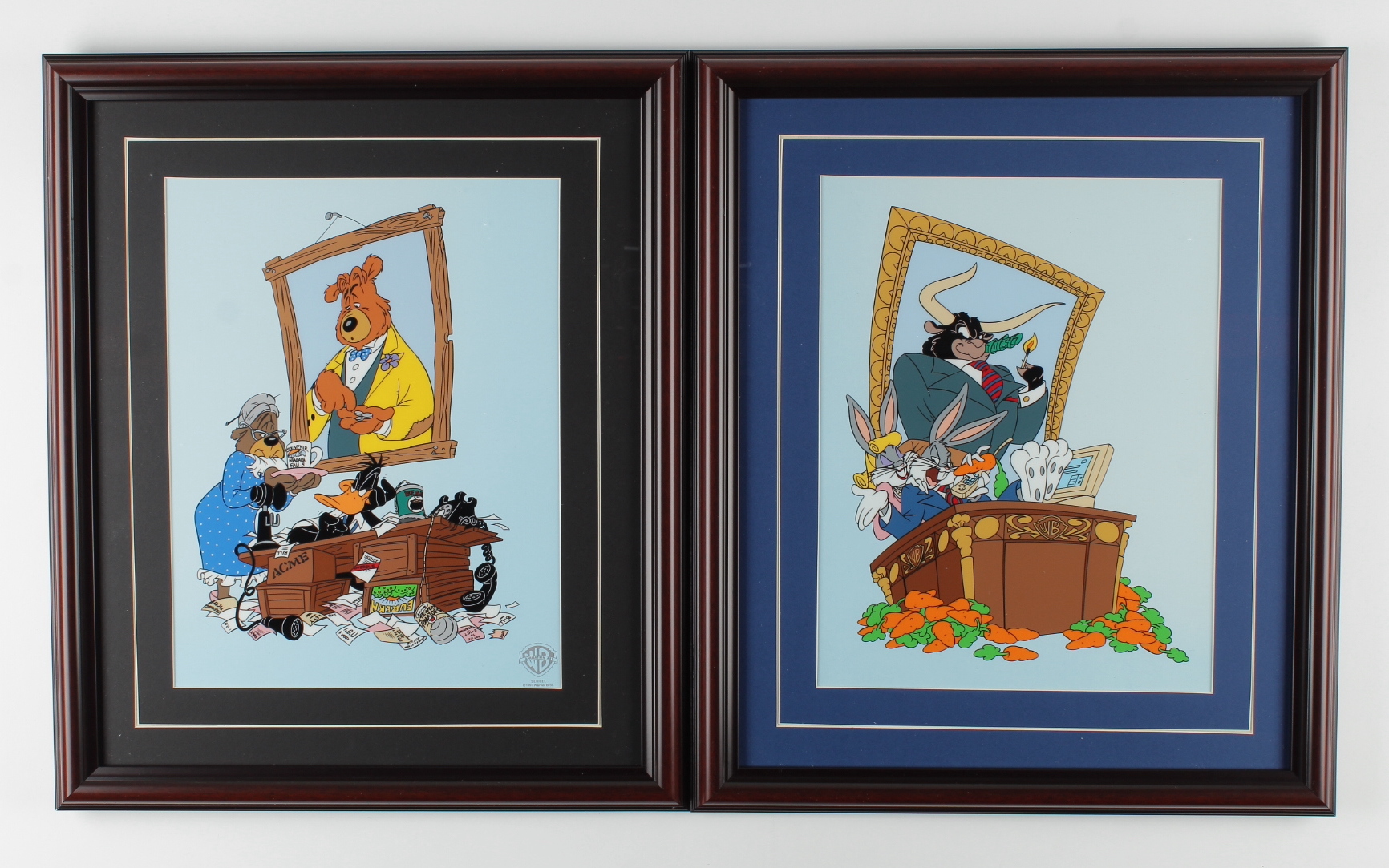 Complete Set of (2) "More Bull Than The Market Can Bear" LE 16x19 Custom Framed Animation Serigraph Cels at PristineAuction.com Complete Set of (2) "More Bull Than The Market Can Bear" LE 16x19 Custom Framed Animation Serigraph Cels at PristineAuction.com