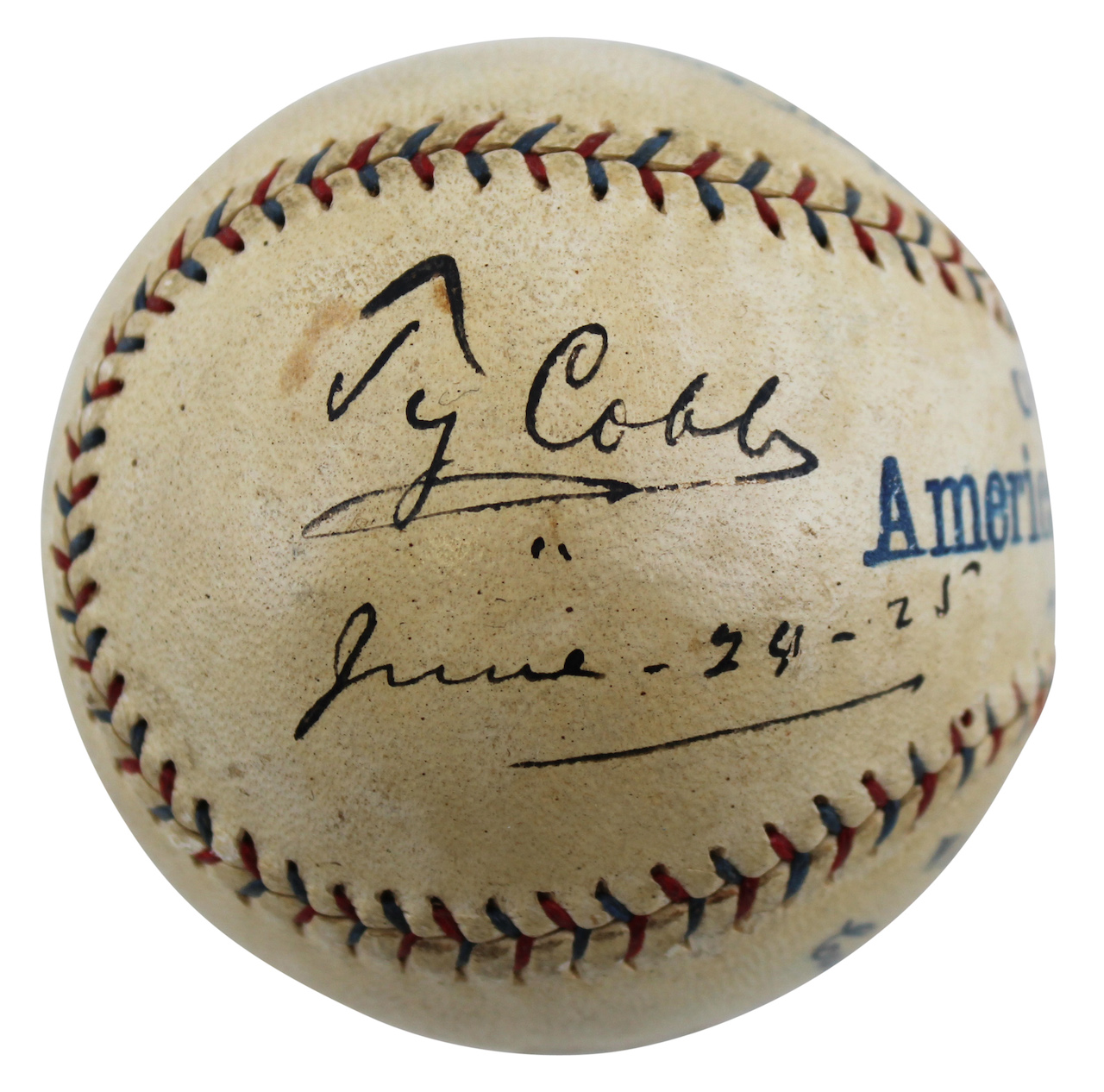 Ty Cobb Signed OAL Baseball Inscribed "June 24-25" (JSA & PSA) at PristineAuction.com Ty Cobb Signed OAL Baseball Inscribed "June 24-25" (JSA & PSA) at PristineAuction.com