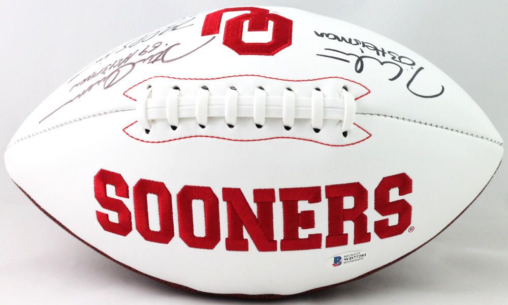 Jason White, Steve Owens & Billy Sims Signed Oklahoma Sooners Logo Football with Heisman Inscriptions (Beckett) at PristineAuction.com Jason White, Steve Owens & Billy Sims Signed Oklahoma Sooners Logo Football with Heisman Inscriptions (Beckett) at PristineAuction.com