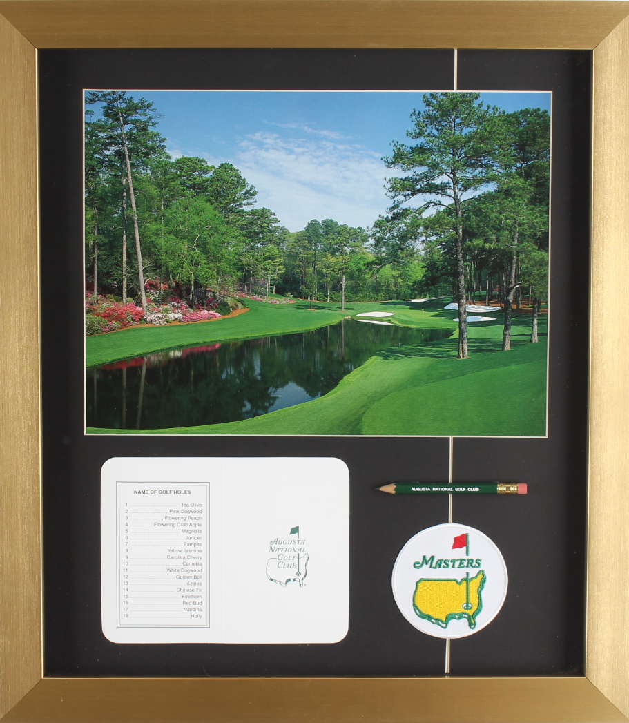 Masters Tournament Custom Framed 15x21 Augusta National Scorecard Display with Official Scorecard, Masters Pencil & Cloth Patch at PristineAuction.com Masters Tournament Custom Framed 15x21 Augusta National Scorecard Display with Official Scorecard, Masters Pencil & Cloth Patch at PristineAuction.com