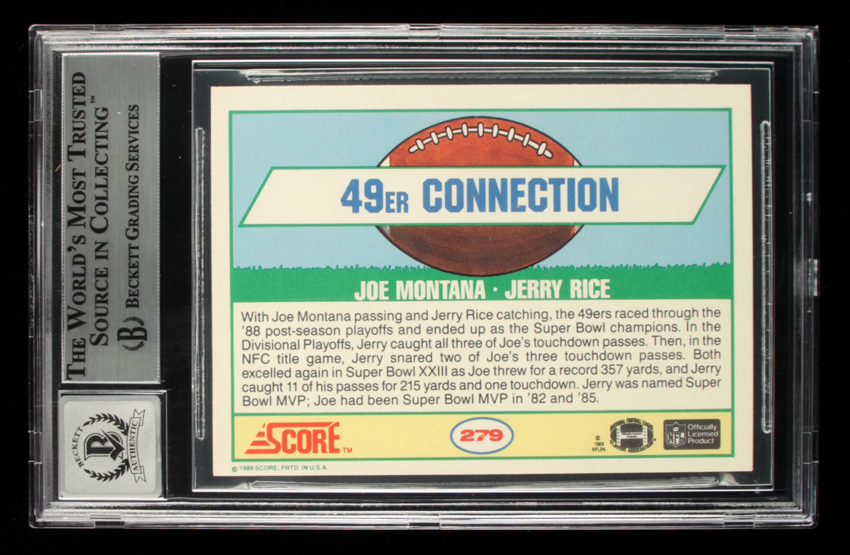 Joe Montana & Jerry Rice Signed 1989 Score #279 (BGS) at PristineAuction.com Joe Montana & Jerry Rice Signed 1989 Score #279 (BGS) at PristineAuction.com