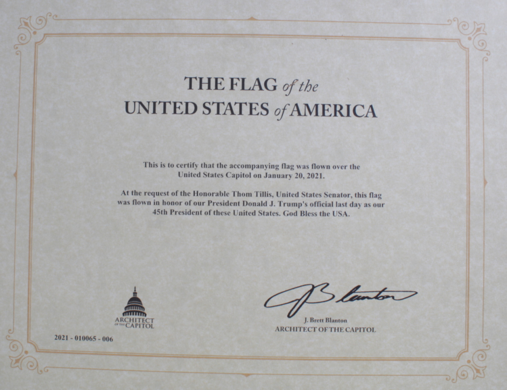 American Flag Flown Over the Capitol with on January 20, 2021