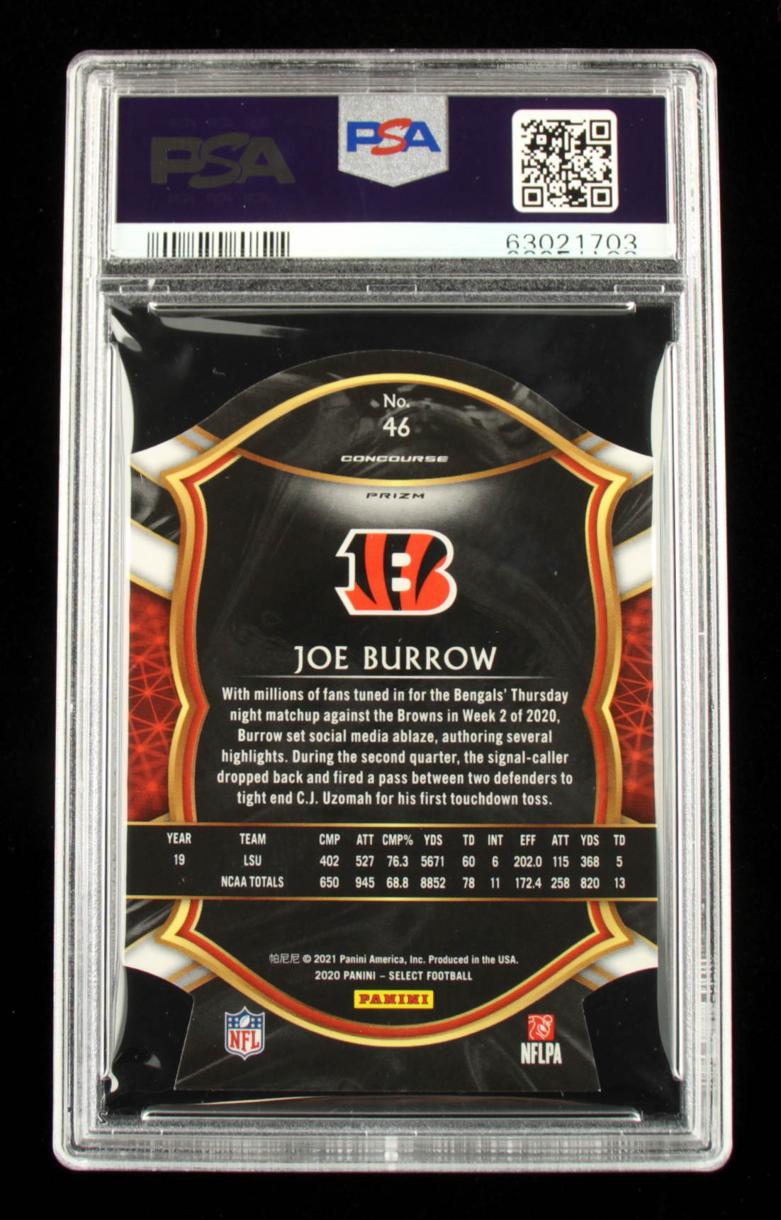 Joe Burrow 2020 Select Prizm Zebra Die Cut #46 (PSA 7) at PristineAuction.com Joe Burrow 2020 Select Prizm Zebra Die Cut #46 (PSA 7) at PristineAuction.com