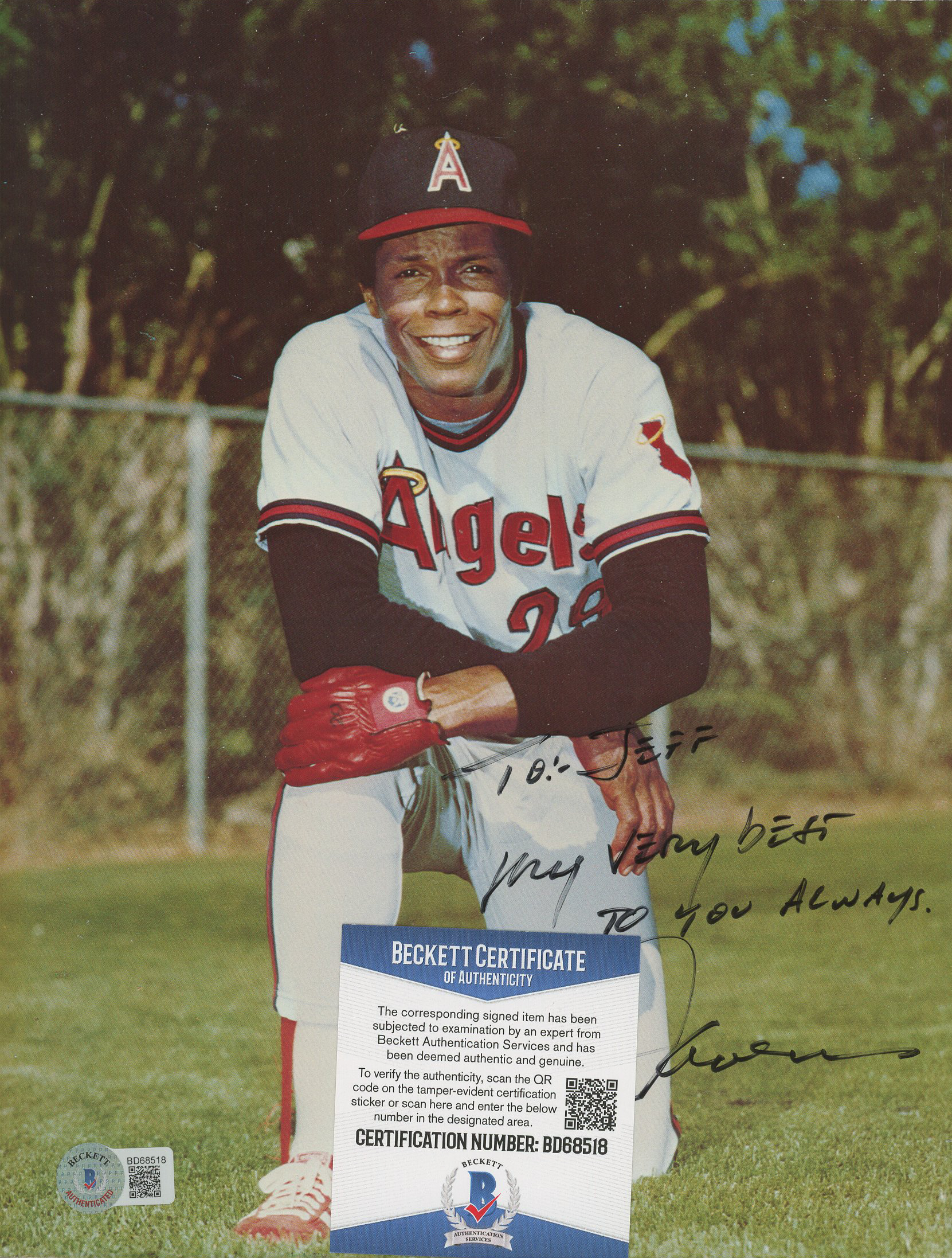 Rod Carew Signed Angels 8x10 Photo Inscribed "My Very Best To You Always" (Beckett) at PristineAuction.com Rod Carew Signed Angels 8x10 Photo Inscribed "My Very Best To You Always" (Beckett) at PristineAuction.com