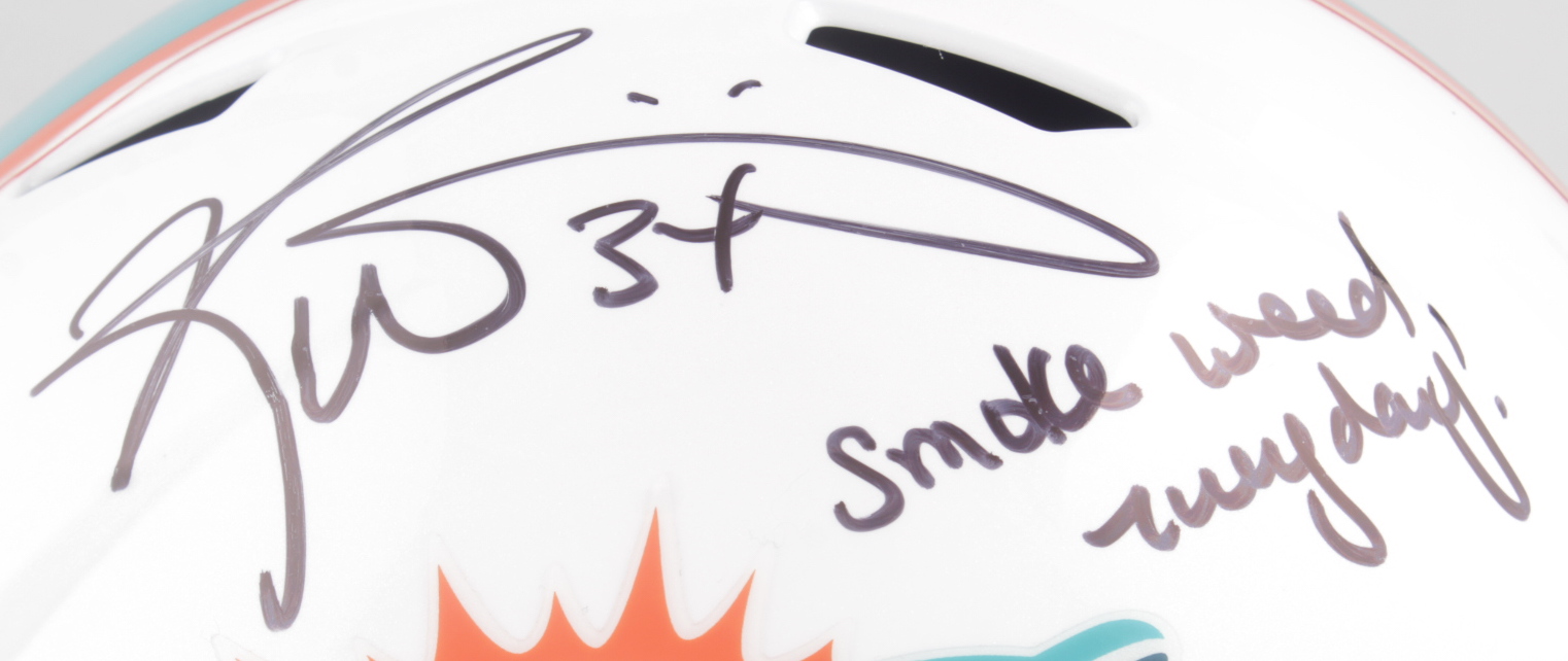 Ricky Williams Signed Dolphins Full-Size Speed Helmet Inscribed "Smoke Weed Everyday!" (PSA) at PristineAuction.com Ricky Williams Signed Dolphins Full-Size Speed Helmet Inscribed "Smoke Weed Everyday!" (PSA) at PristineAuction.com