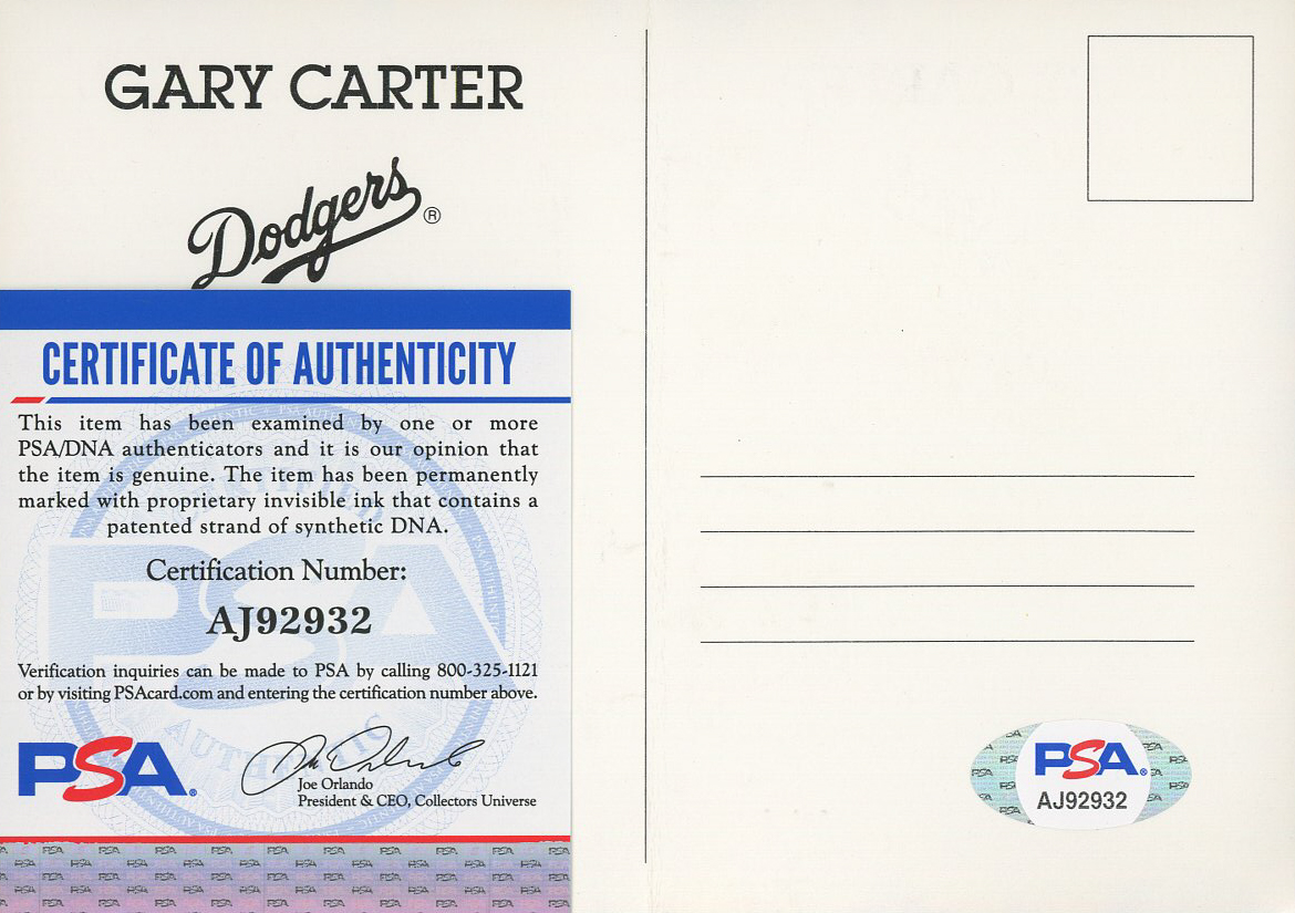 Gary Carter Signed Dodgers 4x6 Postcard (PSA) (See Description) at PristineAuction.com Gary Carter Signed Dodgers 4x6 Postcard (PSA) (See Description) at PristineAuction.com