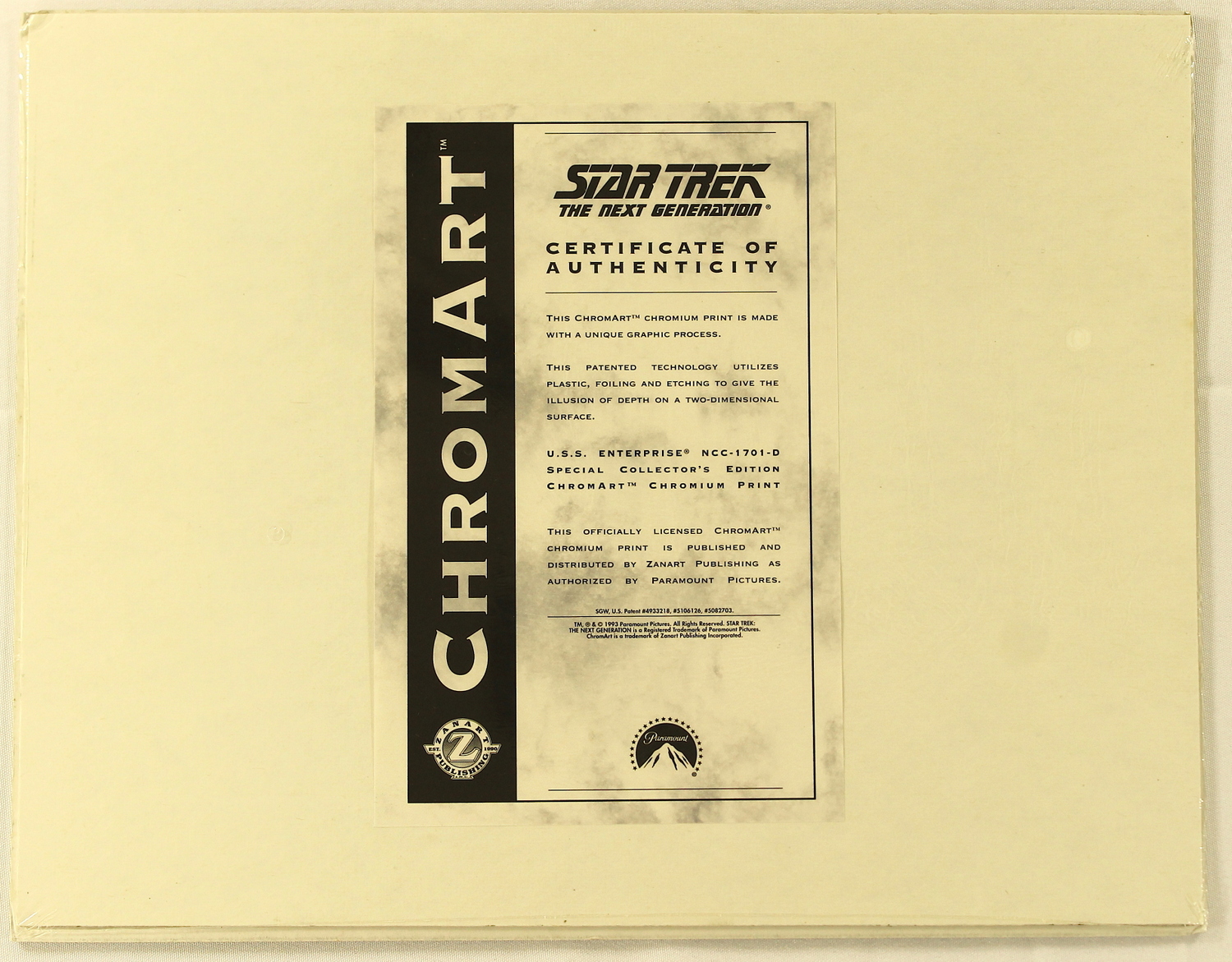 Star Trek The Next Generation 1994 Limited Edition Chromium Print: U.S.S. Enterprise NCC-1701-D (Paramount COA) at PristineAuction.com Star Trek The Next Generation 1994 Limited Edition Chromium Print: U.S.S. Enterprise NCC-1701-D (Paramount COA) at PristineAuction.com