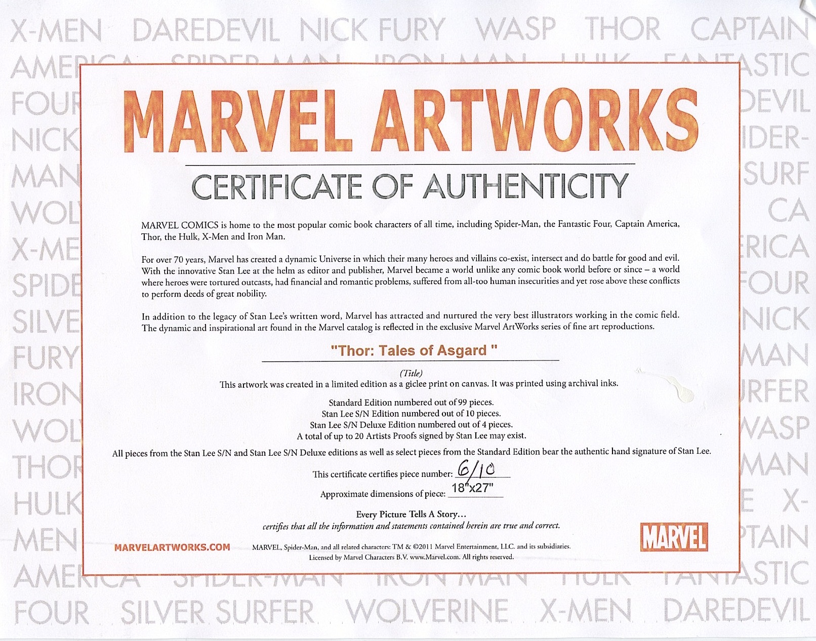 Stan Lee Signed Marvel "Thor: Tales of Asgard by Stan Lee and Jack Kirby #1" Extremely Limited Edition 18" x 27" Giclee on Canvas Custom Framed to 25" x 34" #6/10 (Marvel COA) at PristineAuction.com Stan Lee Signed Marvel "Thor: Tales of Asgard by Stan Lee and Jack Kirby #1" Extremely Limited Edition 18" x 27" Giclee on Canvas Custom Framed to 25" x 34" #6/10 (Marvel COA) at PristineAuction.com