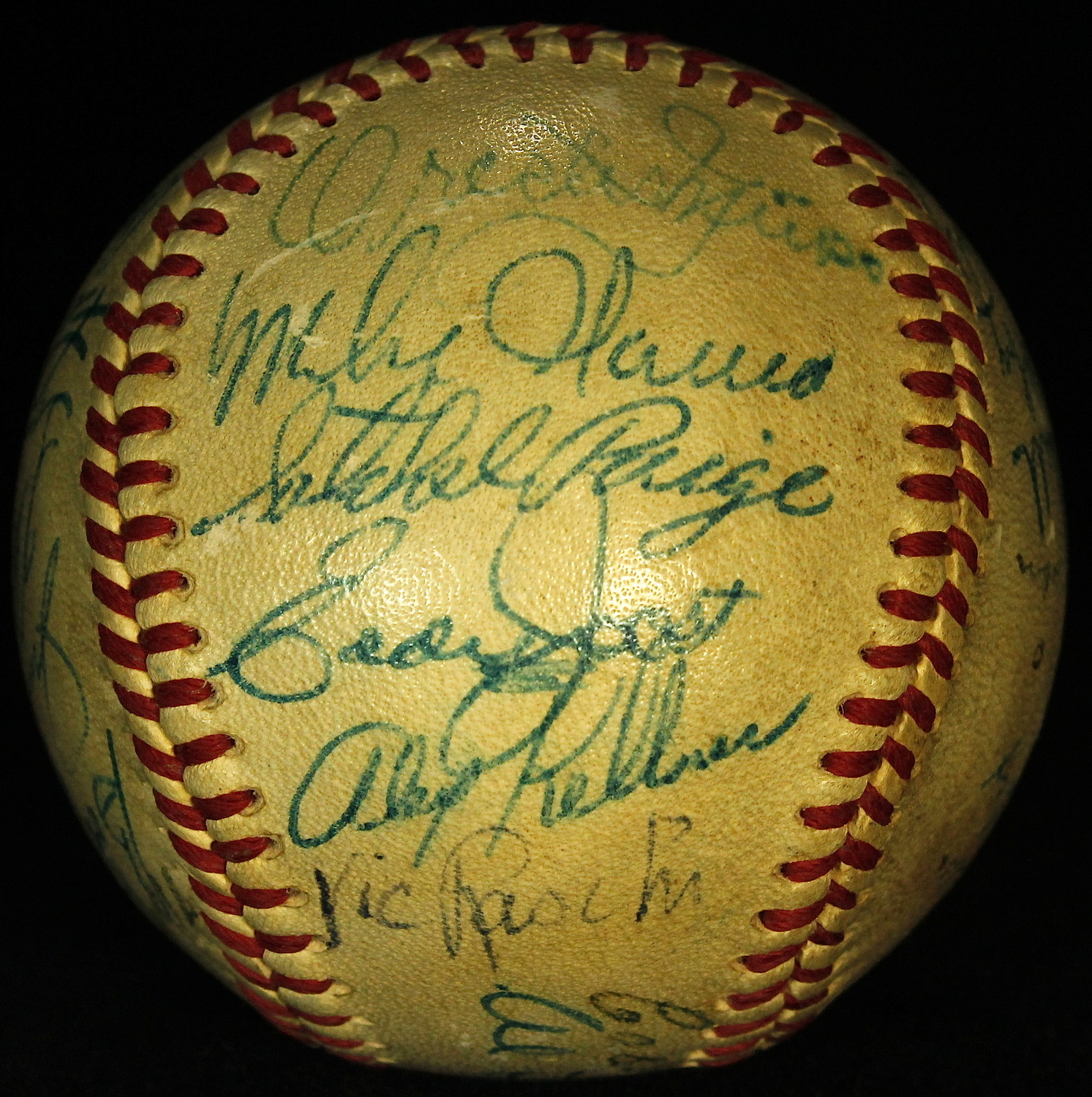 1952 All-Star Game Vintage Baseball Signed by (27) with Satchel Paige, Nellie Fox, Jim Hegan, Vic Raschi, Mike Garcia (JSA ALOA) at PristineAuction.com 1952 All-Star Game Vintage Baseball Signed by (27) with Satchel Paige, Nellie Fox, Jim Hegan, Vic Raschi, Mike Garcia (JSA ALOA) at PristineAuction.com