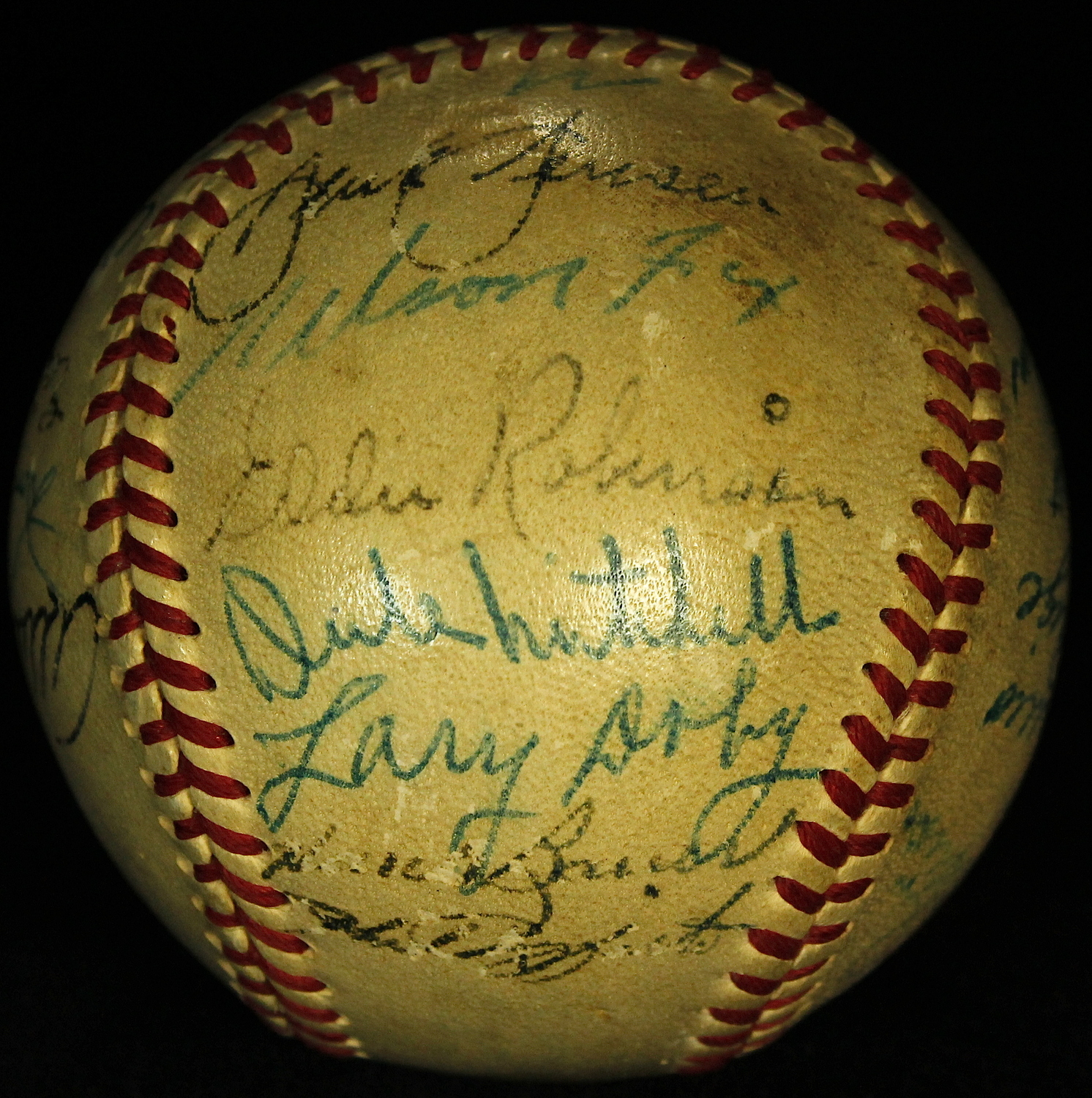 1952 All-Star Game Vintage Baseball Signed by (27) with Satchel Paige, Nellie Fox, Jim Hegan, Vic Raschi, Mike Garcia (JSA ALOA) at PristineAuction.com 1952 All-Star Game Vintage Baseball Signed by (27) with Satchel Paige, Nellie Fox, Jim Hegan, Vic Raschi, Mike Garcia (JSA ALOA) at PristineAuction.com