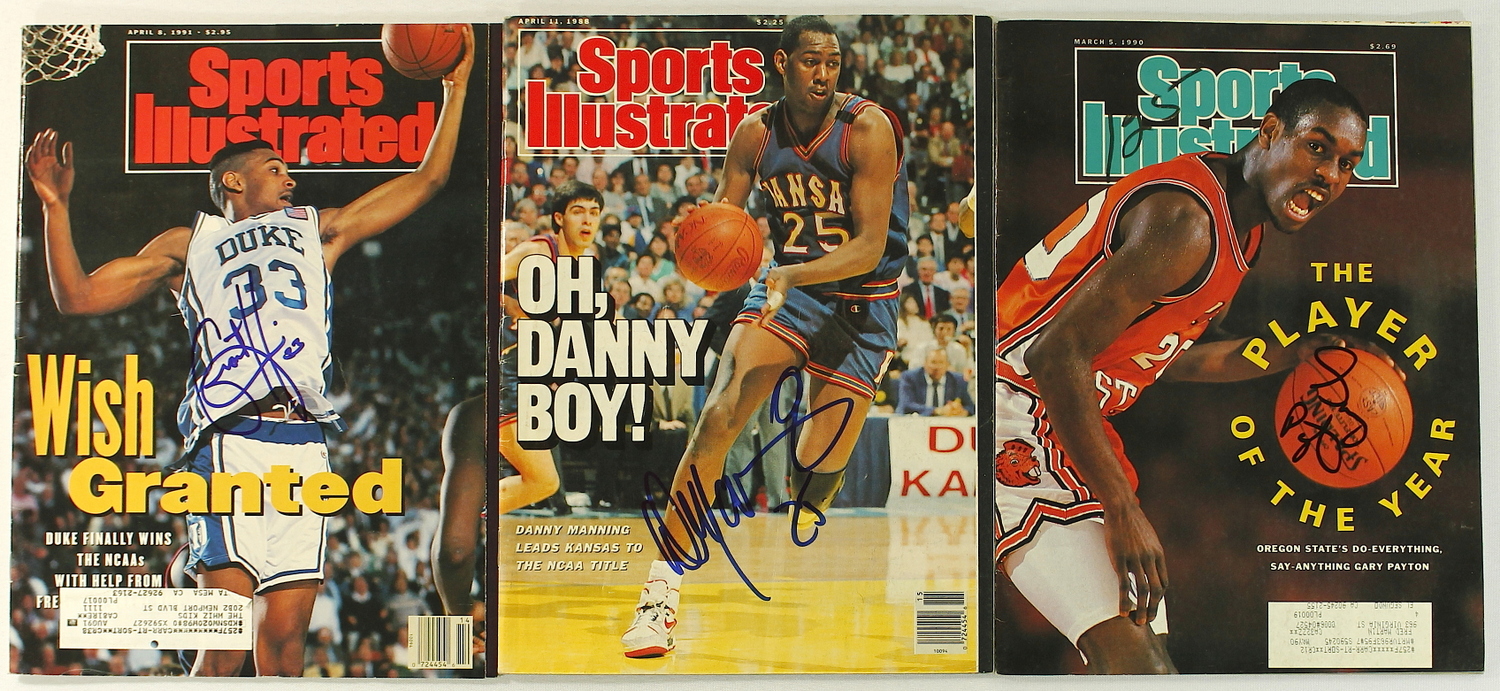 Lot of (3) Signed Sports Illustrated Magazines with Gary Payton, Danny Manning, Grant Hill (PA LOA) at PristineAuction.com Lot of (3) Signed Sports Illustrated Magazines with Gary Payton, Danny Manning, Grant Hill (PA LOA) at PristineAuction.com
