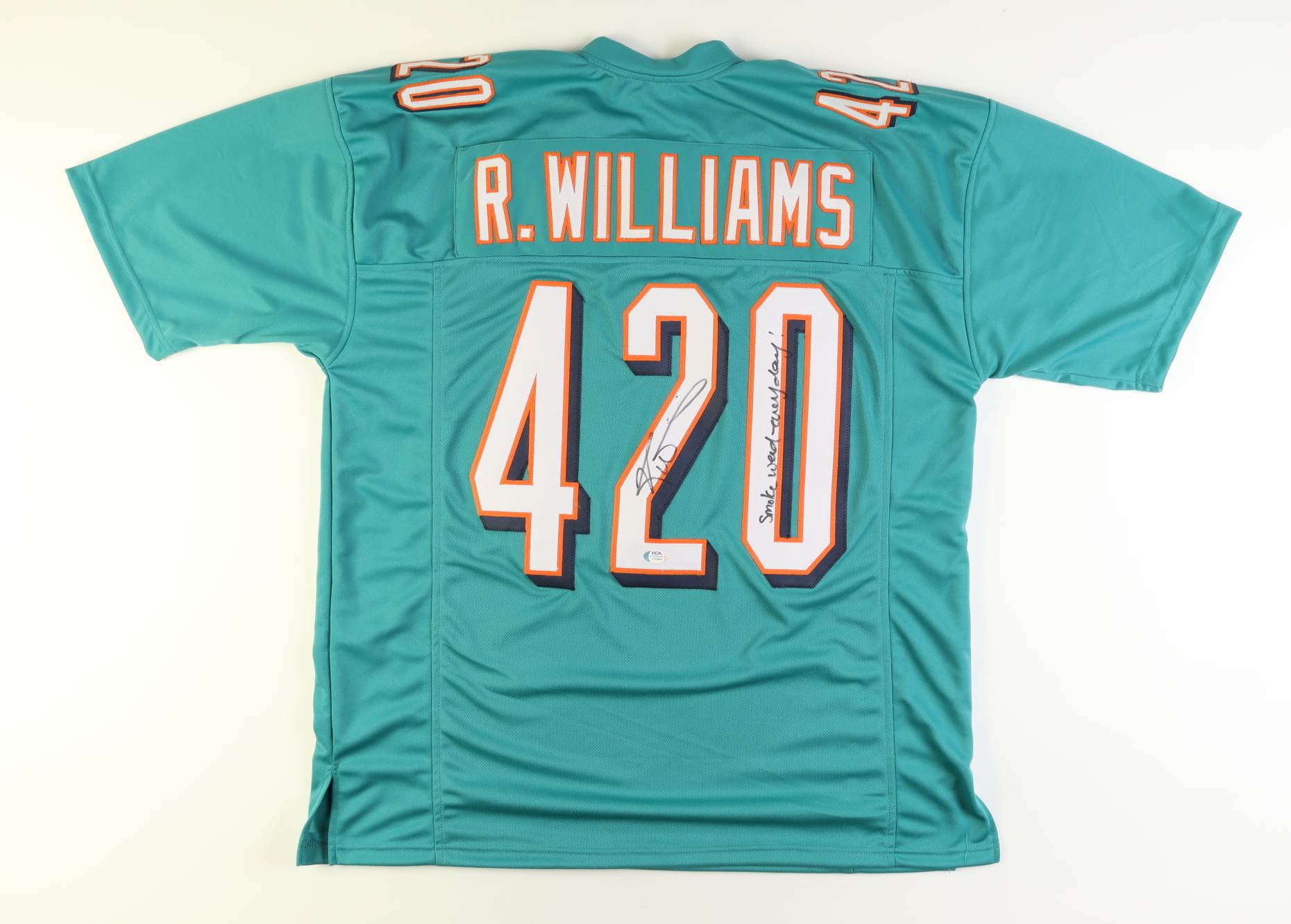 Ricky Williams Signed Jersey Inscribed "Smoke Weed Everyday!" (PSA) at PristineAuction.com Ricky Williams Signed Jersey Inscribed "Smoke Weed Everyday!" (PSA) at PristineAuction.com