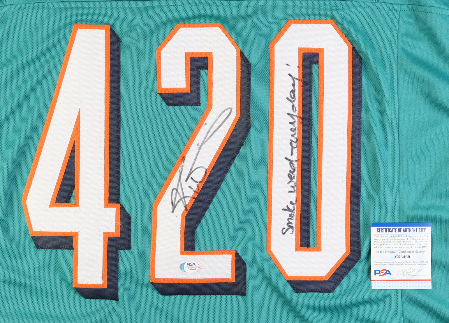 Ricky Williams Signed Jersey Inscribed "Smoke Weed Everyday!" (PSA) at PristineAuction.com Ricky Williams Signed Jersey Inscribed "Smoke Weed Everyday!" (PSA) at PristineAuction.com