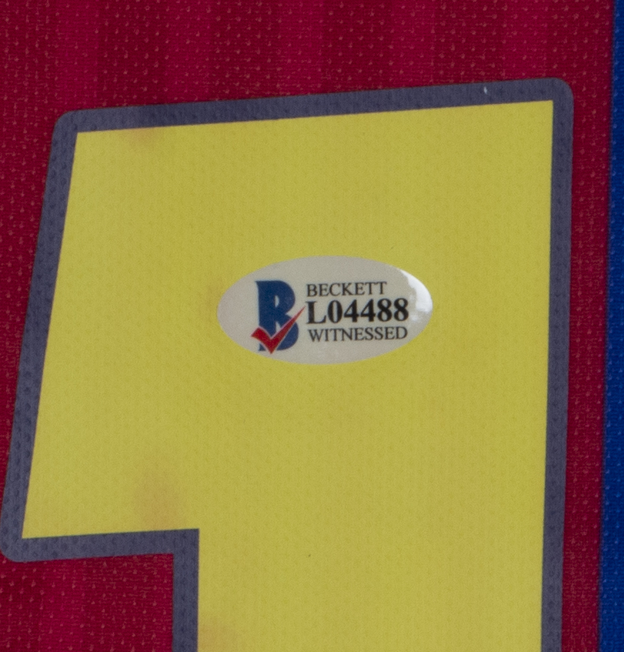 Ronaldinho Signed Barcelona 32x36 Custom Framed Nike Jersey Display Inscribed "R10" (Beckett) at PristineAuction.com Ronaldinho Signed Barcelona 32x36 Custom Framed Nike Jersey Display Inscribed "R10" (Beckett) at PristineAuction.com