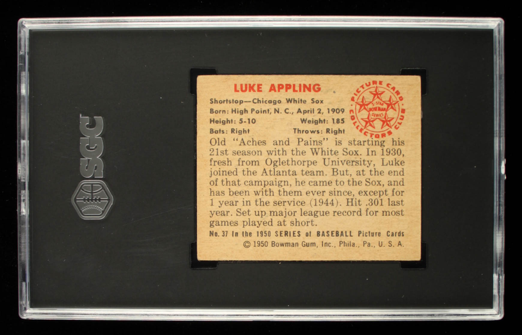 Luke Appling 1950 Bowman #37 (SGC 3) at PristineAuction.com Luke Appling 1950 Bowman #37 (SGC 3) at PristineAuction.com