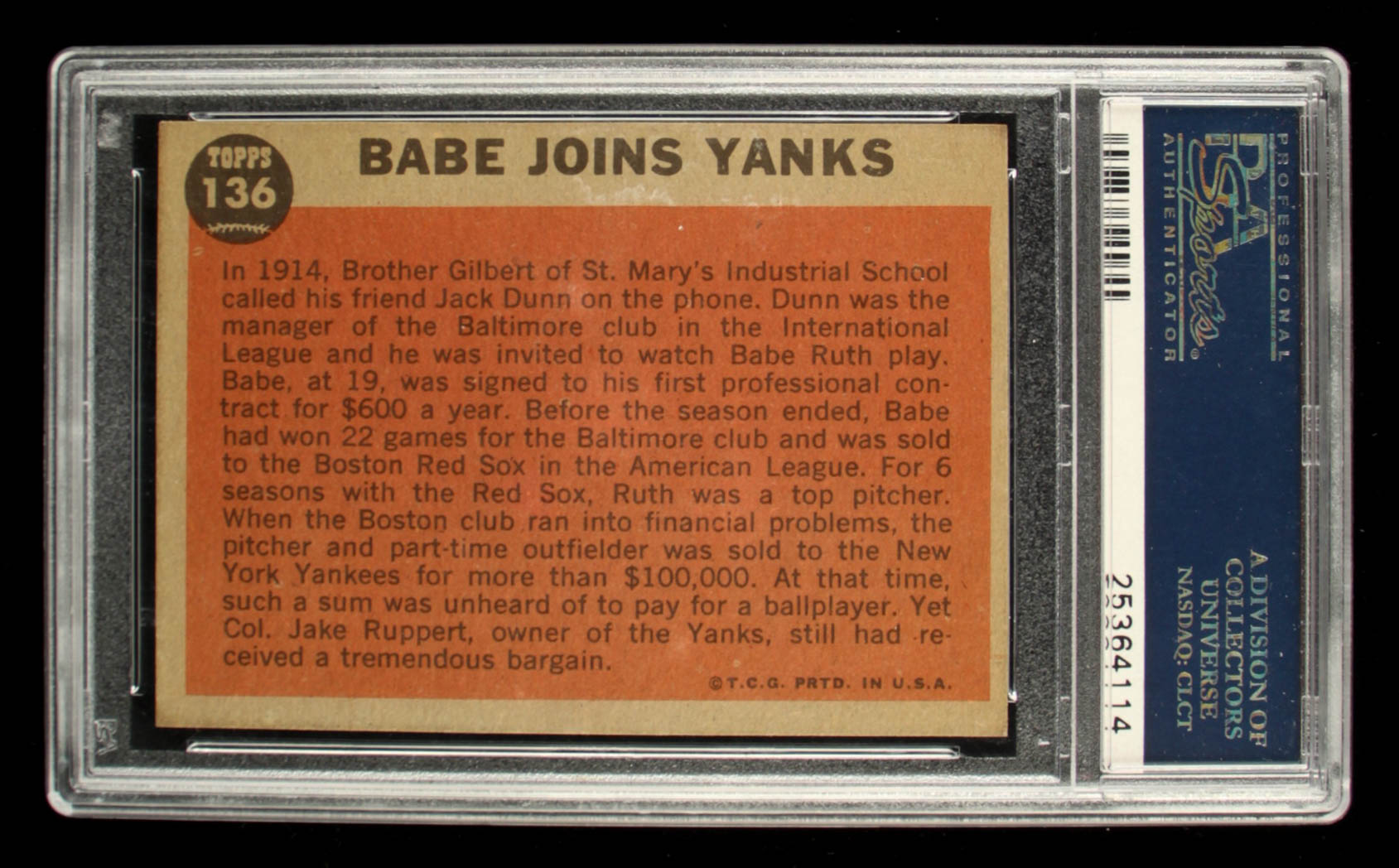 Babe Ruth 1962 Topps #136 Special 2 / Babe Joins Yanks / Pictured Owner ...