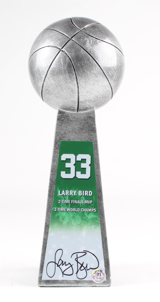 Larry Bird Signed Hall of Fame Championship Basketball Trophy (Schwartz & Bird) at PristineAuction.com Larry Bird Signed Hall of Fame Championship Basketball Trophy (Schwartz & Bird) at PristineAuction.com