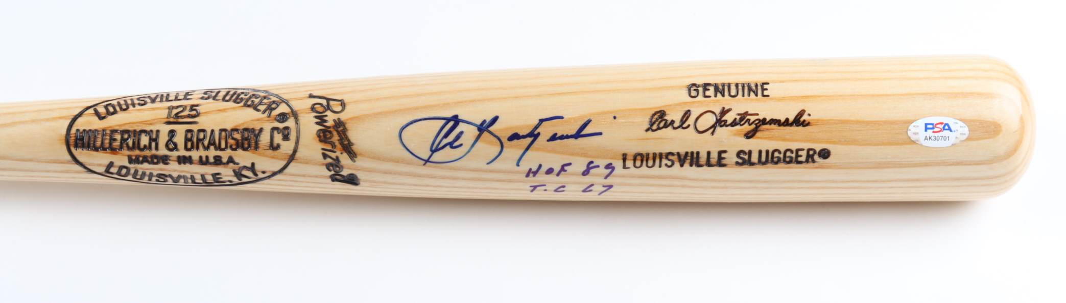 Carl Yastrzemski Signed Louisville Slugger Player Model Baseball Bat Inscribed "HOF 89" & "T.C 67" (PSA) at PristineAuction.com Carl Yastrzemski Signed Louisville Slugger Player Model Baseball Bat Inscribed "HOF 89" & "T.C 67" (PSA) at PristineAuction.com