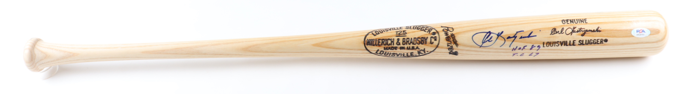 Carl Yastrzemski Signed Louisville Slugger Player Model Baseball Bat Inscribed "HOF 89" & "T.C 67" (PSA) at PristineAuction.com Carl Yastrzemski Signed Louisville Slugger Player Model Baseball Bat Inscribed "HOF 89" & "T.C 67" (PSA) at PristineAuction.com